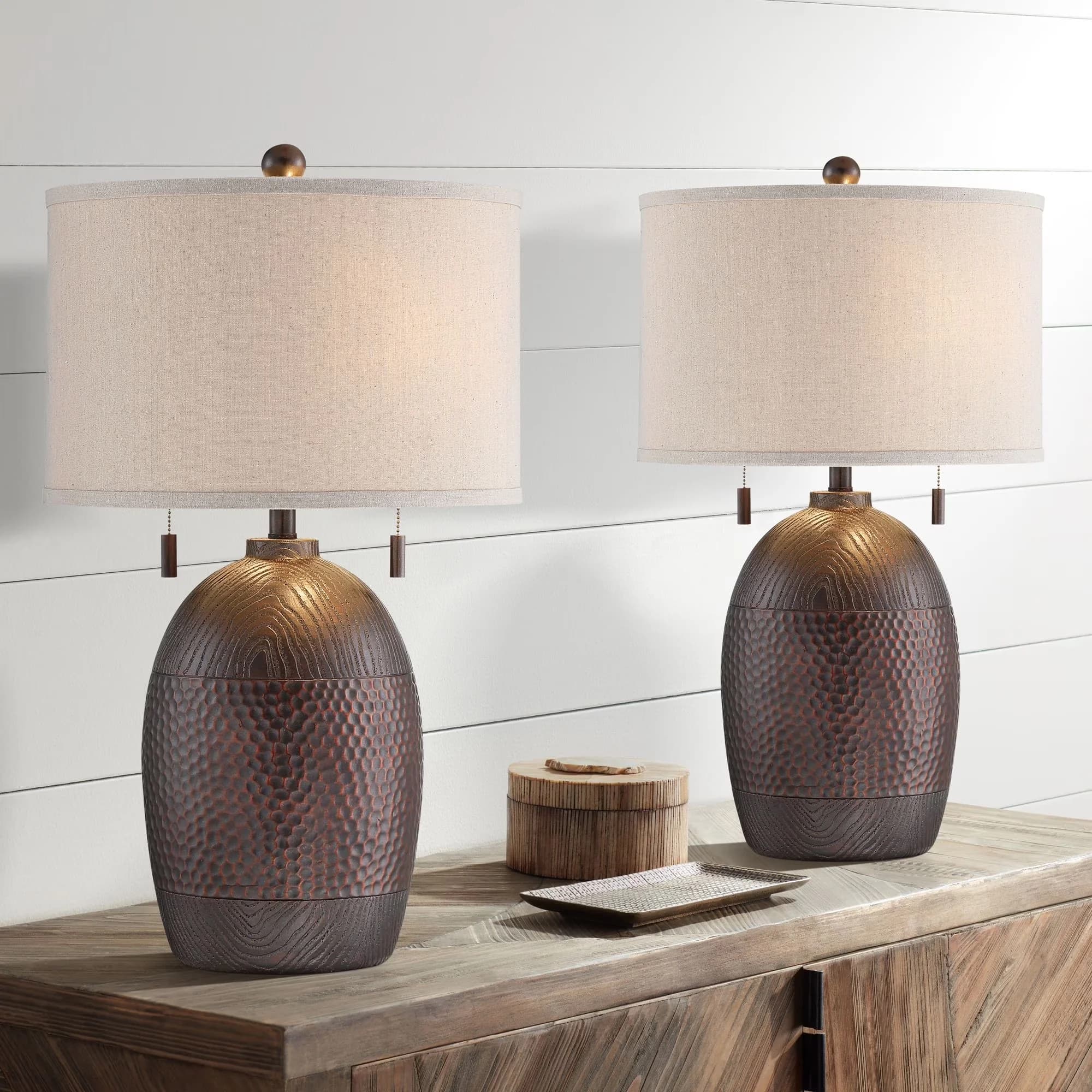 Efficient Lamp Set with Incandescent, Country - Cast Resin Brown 1/2 - Traditional Style Model 4491C4