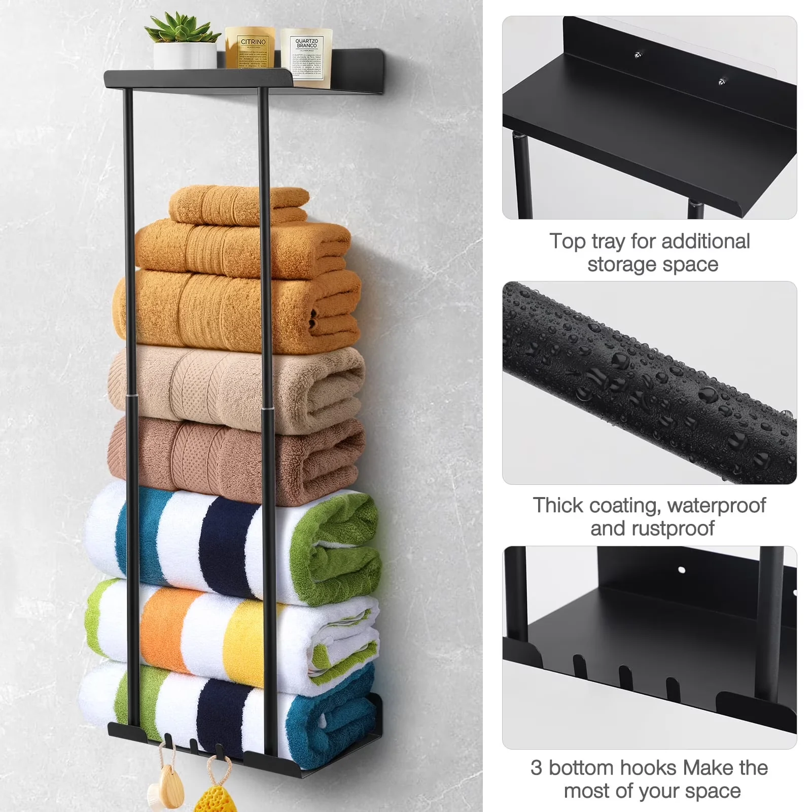 Innovative Hot Tub with Contemporary, Wall Towel Rack - Metal Black for Bathroom, Large Model 5DE811