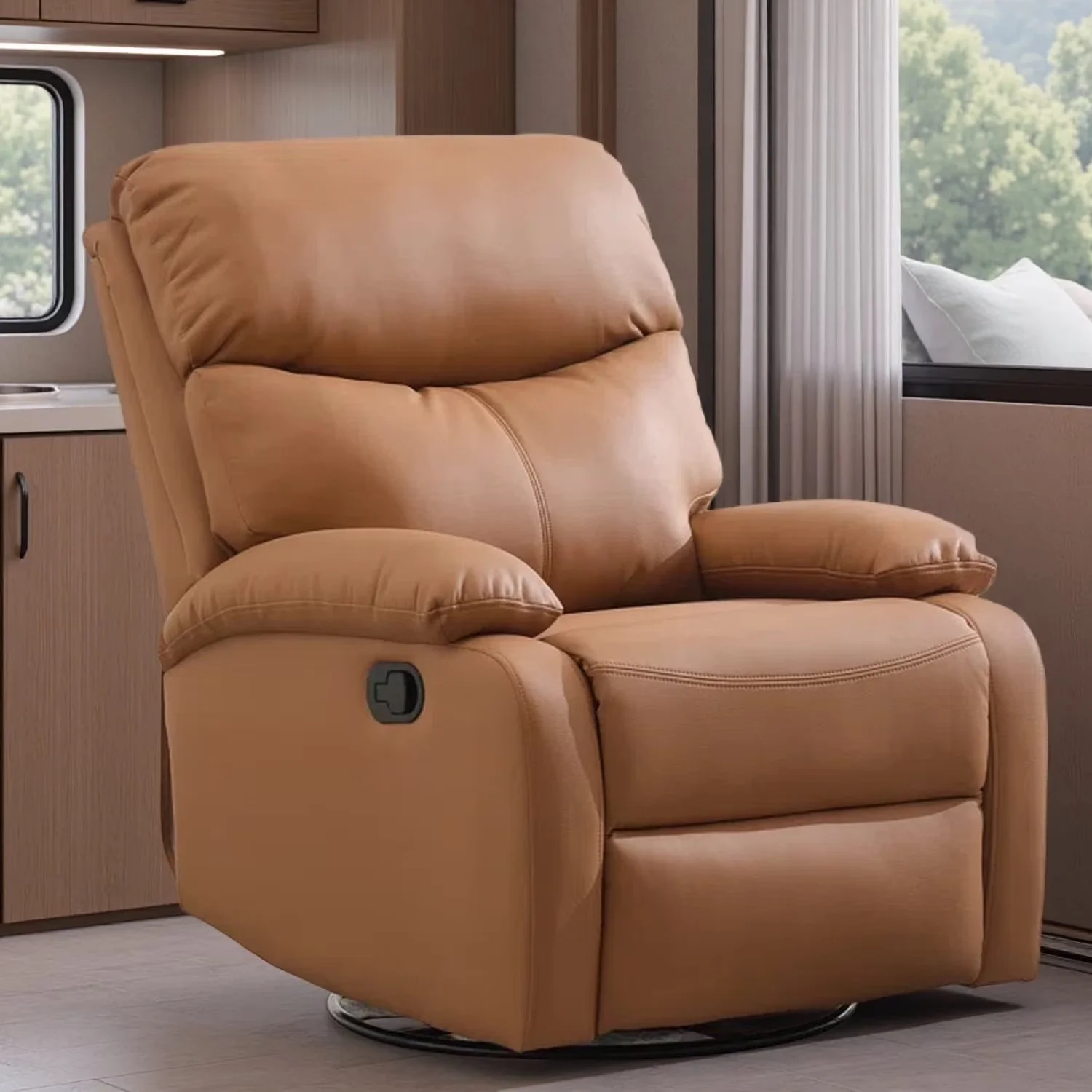 Quality Patio Chair with Lumbar Support, Modern - Beige Leather for Small, Living Model E1F34B