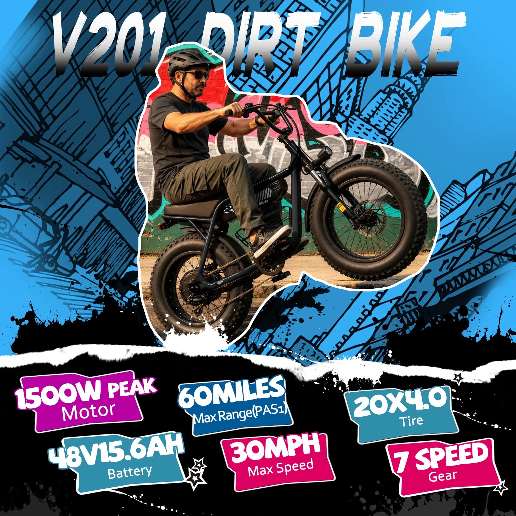 Electric Bike Durable with Battery, 750W, 48V - Black V201 - Long-Lasting Performance Model 6A6C40
