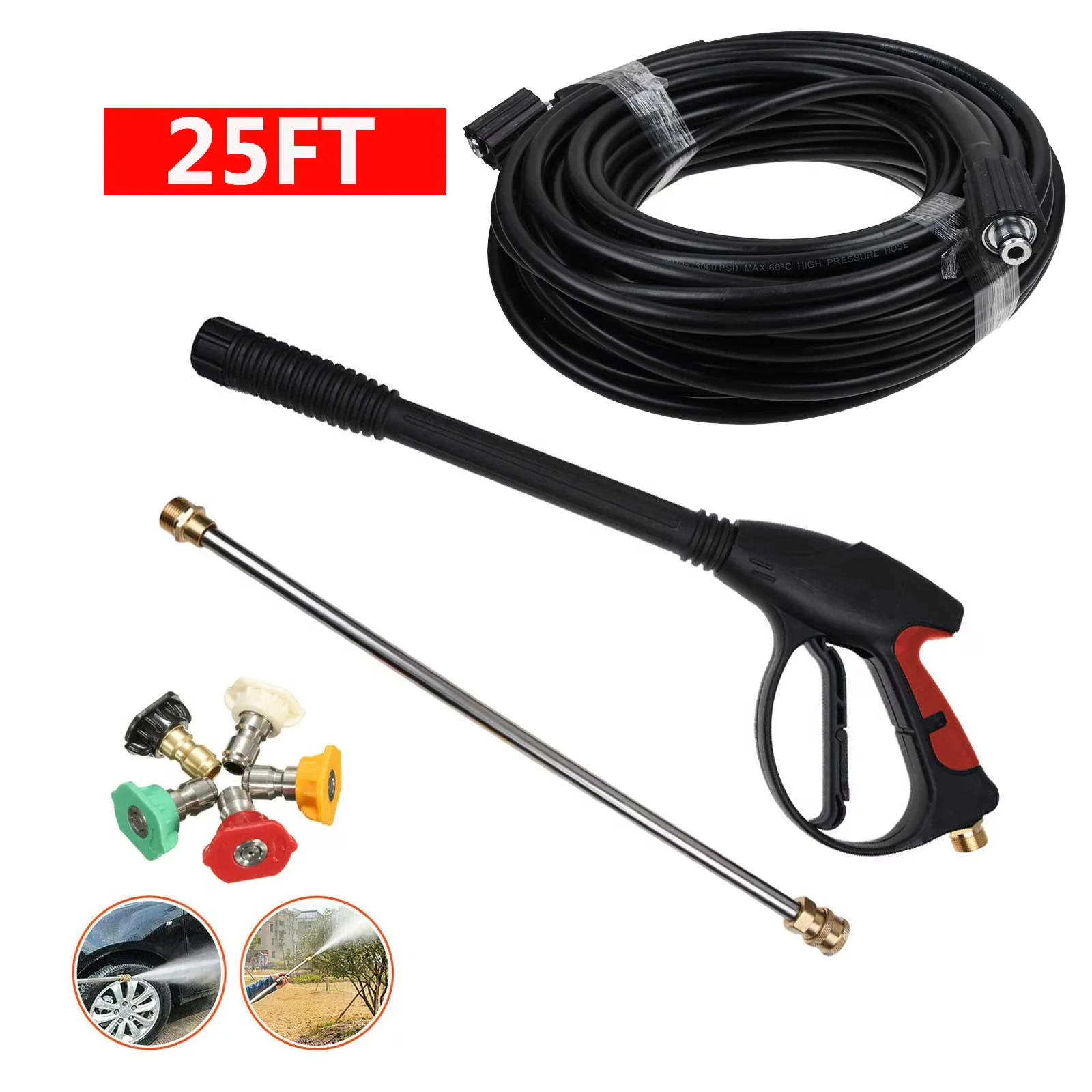 Reliable Replacement Parts Accessory with Quick Connect Tips, 25FT Hose Kit, MAX 4000 PSI pressure washer gun - Brass Model 27C337