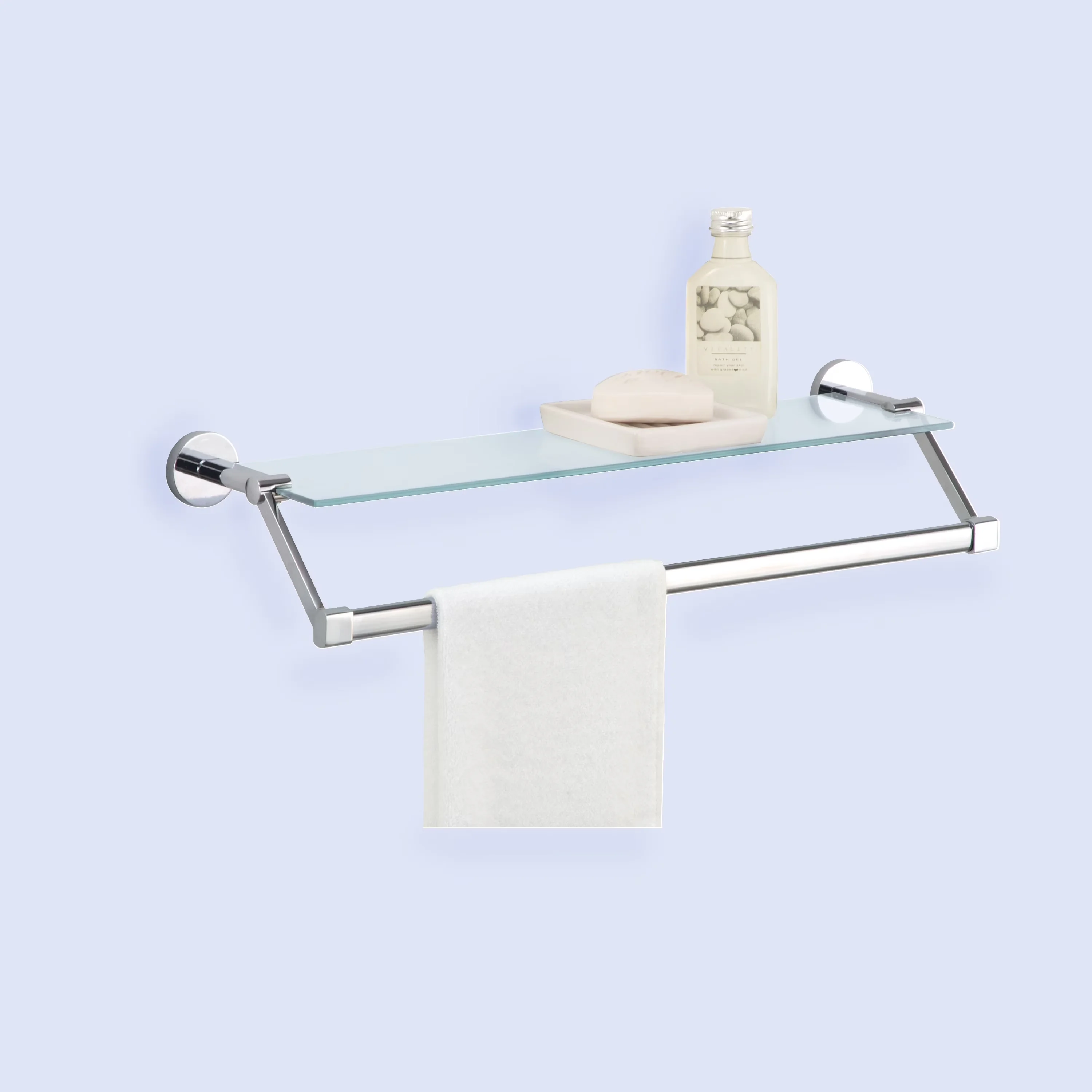 Compact Bathroom Renovation with Transitional, Wall-Mountable, Mounts to the wall for your convenience - Silver Glass, Metal,... Model 98B709