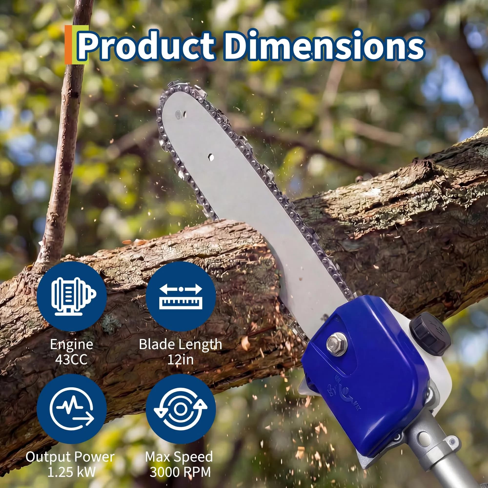 Pole Saw Efficient with 43CC 2 Stroke Gas Powered ChainSaw, 43CC Gas Powered, Anti-Vibration Handle - Model B16319