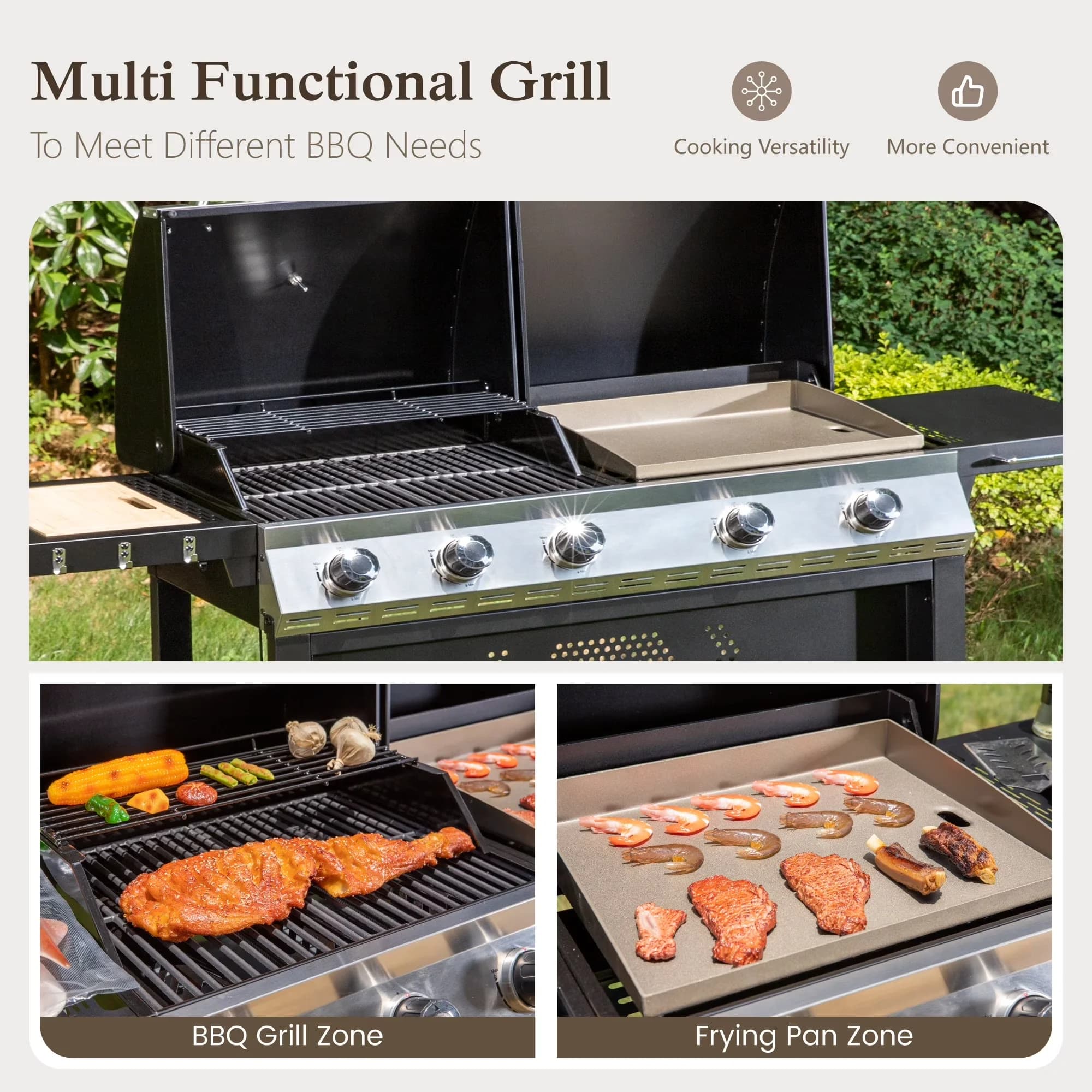 Gas Grill Classic with 54000 BTU, 2 Pcs durable enamel cast iron grates, Lids Total 54000 BTU - Enamel Cast Iron Black Model 7E831A