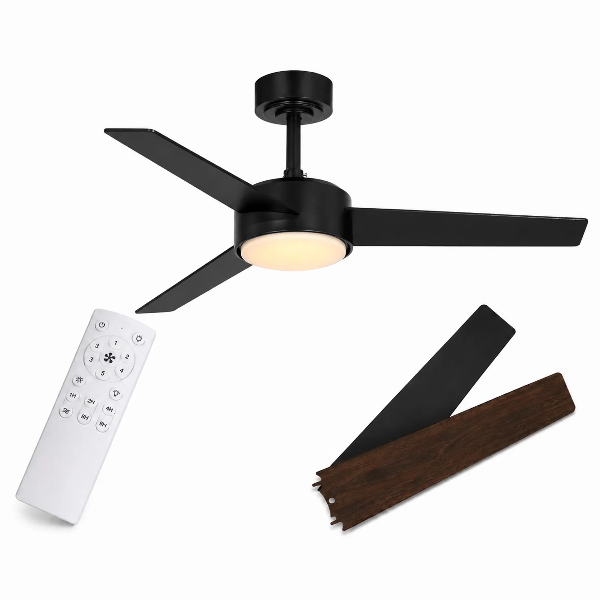 Versatile Ceiling Fan with LED, Remote Controlled, Traditional - Black Acrylic Model D16D1F