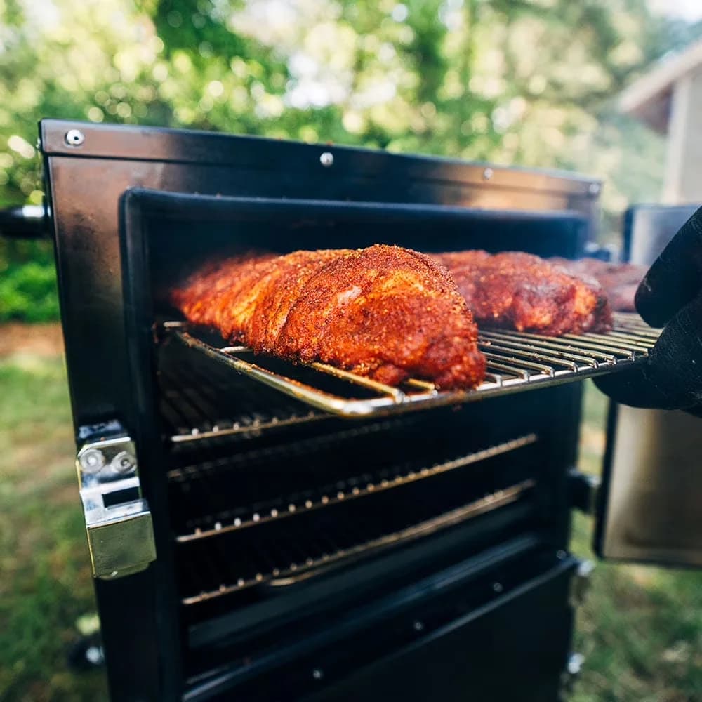 Smoker Compact with Reverse Flow, Heavy Duty Steel Construction, Reverse Flow Charcoal Vertical - Steel Gray Model 59FF28