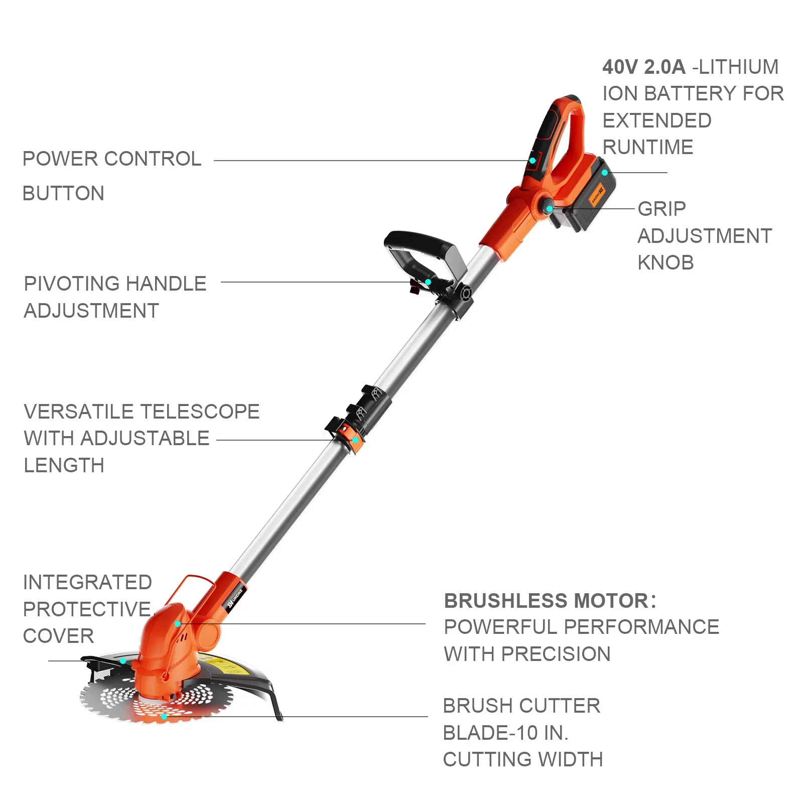 Durable String Trimmer with Battery, 40V, Attachment Capable - Orange ST2308-B Model D48BAE