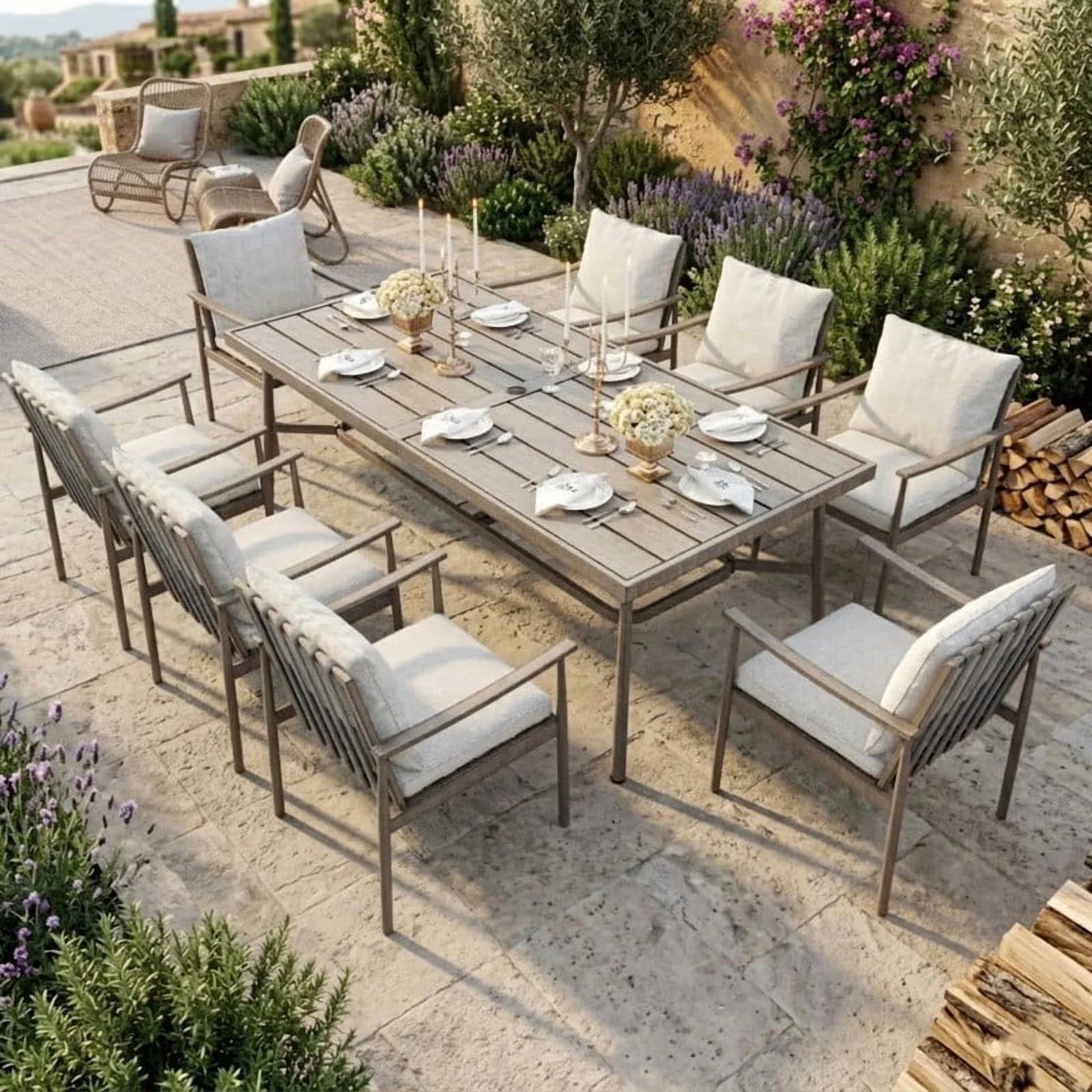 Patio Dining Set Quality with Weatherproof, 9-Piece Aluminum Outdoor, 84" Rectangular Table - Model 7281C7