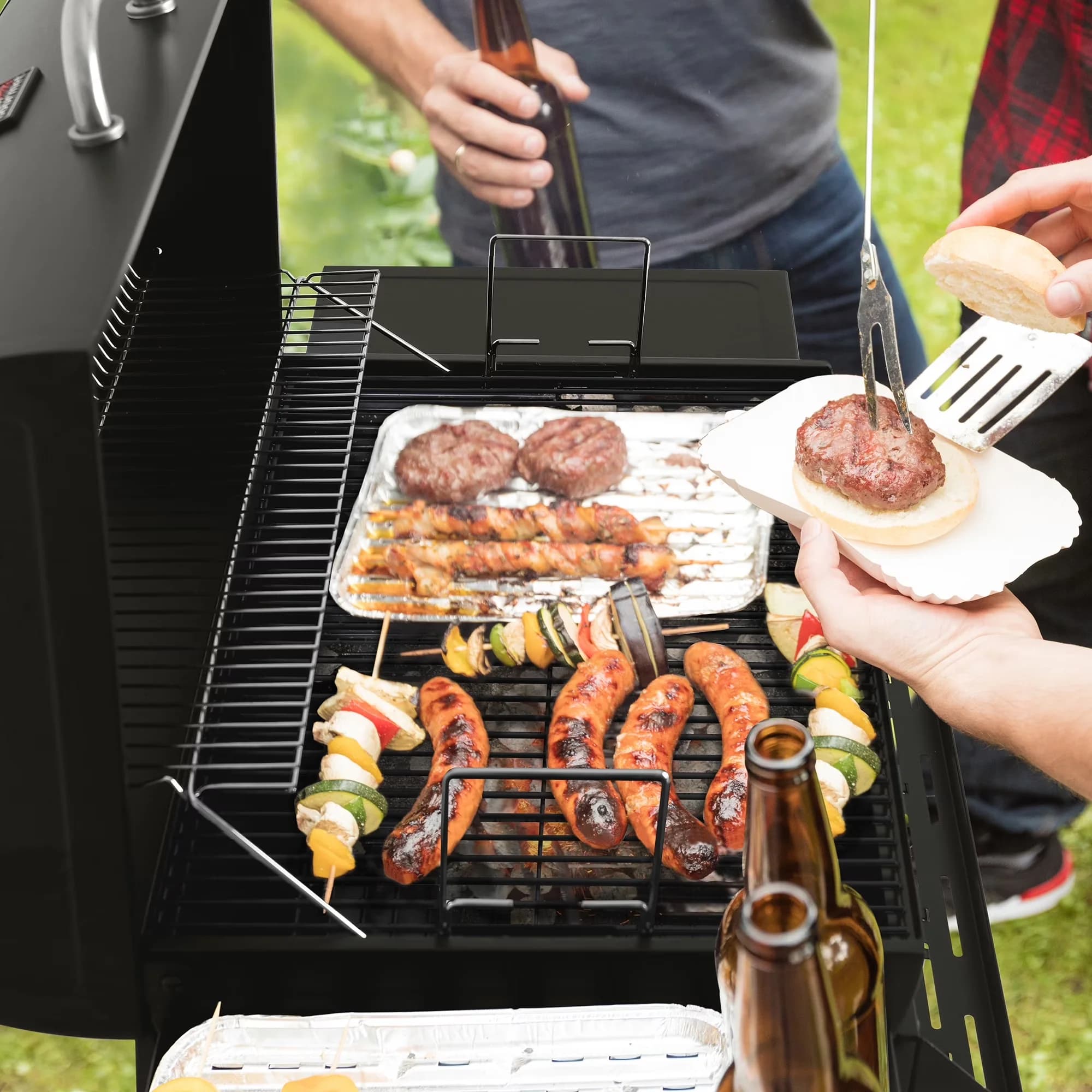Efficient Charcoal Grill with Warming Rack, 30" Barrel - Steel, Porcelain-Enameled Black Model D5A754