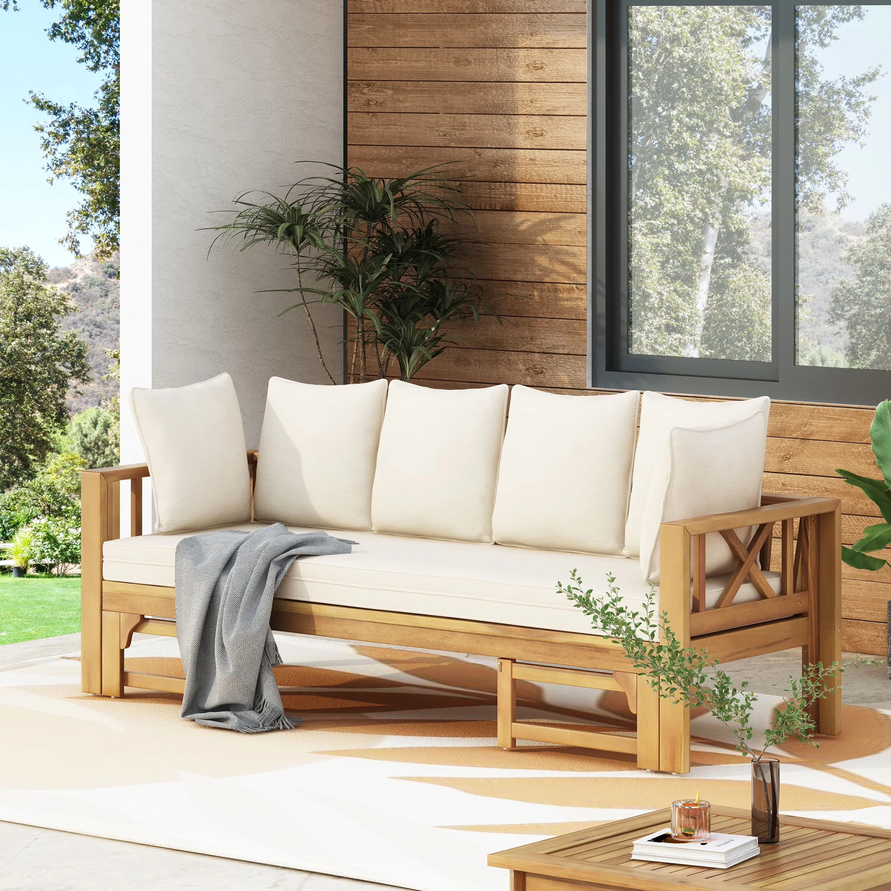 Efficient Patio Chair with Upholstered Cushion Couch, Daybed Sofa - Wood White for Garden Model F3DF6D