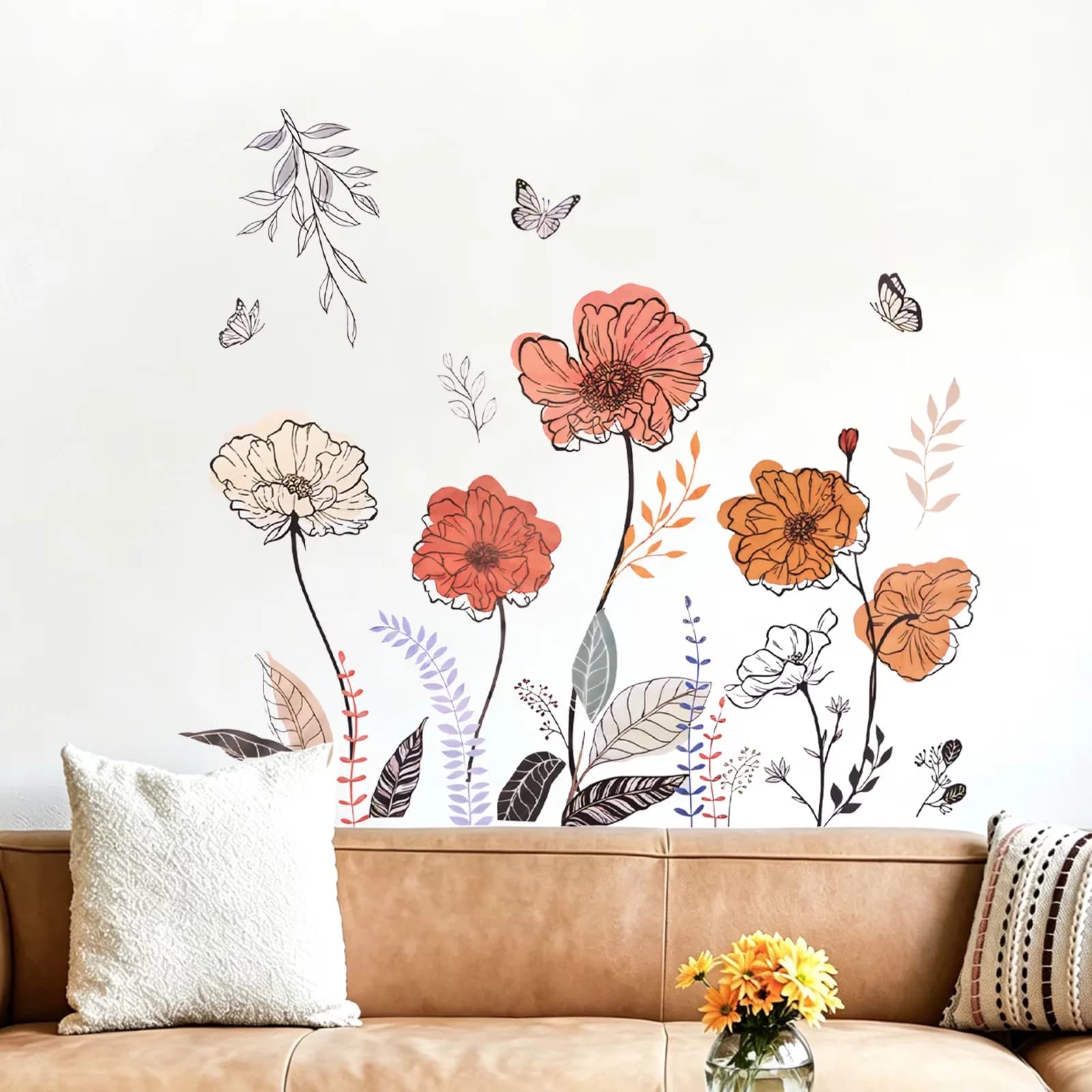 Stylish Wallpaper Wall Decals Wall Covering with Flexible, Art, Wildflower Floral Grass Peel and Stick - Pvc Multicolor Model 470869