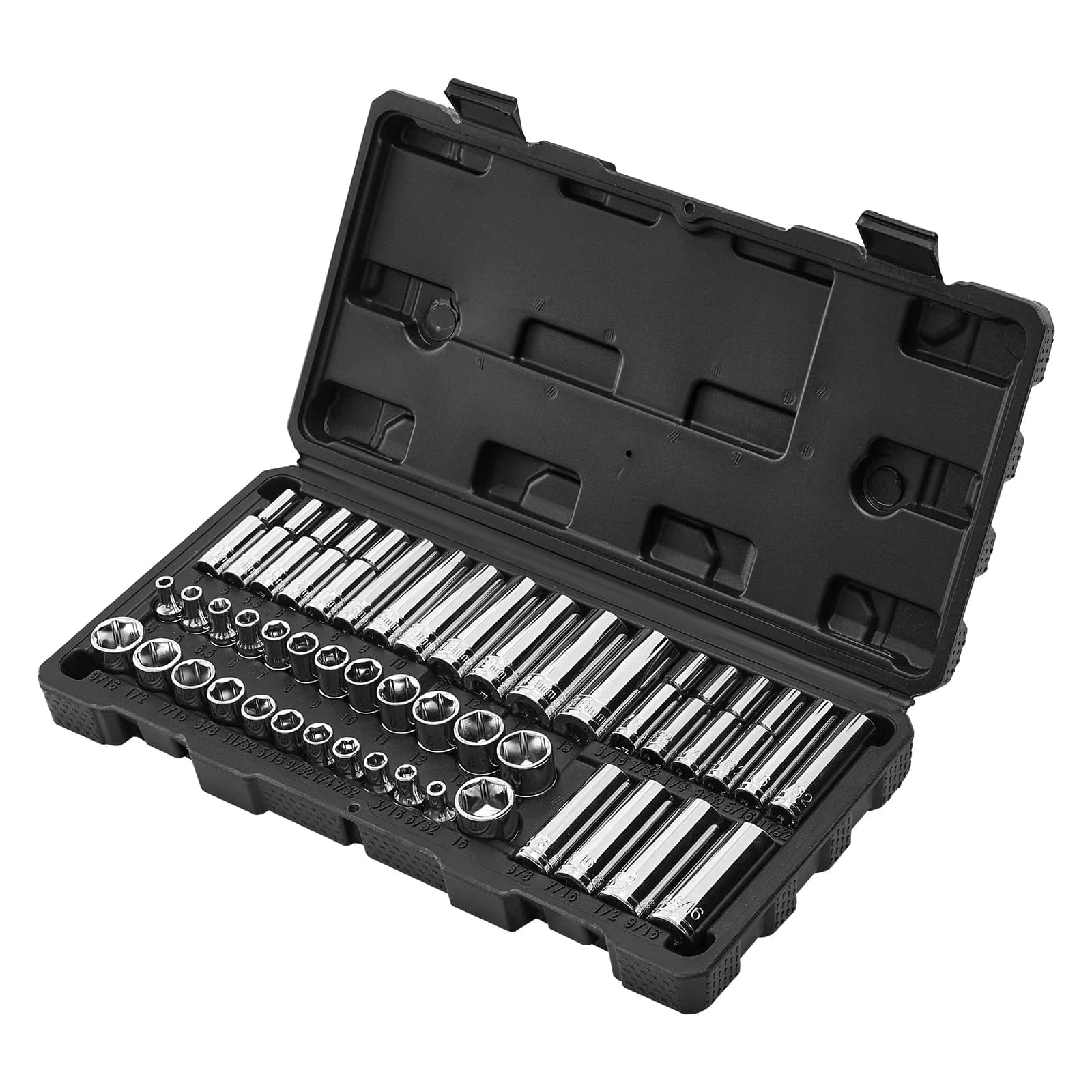 Hand Tool Set Quality with Ideal, Includes Deep and Standard Sockets - Black Cr-V Alloy Steel Model 01049B
