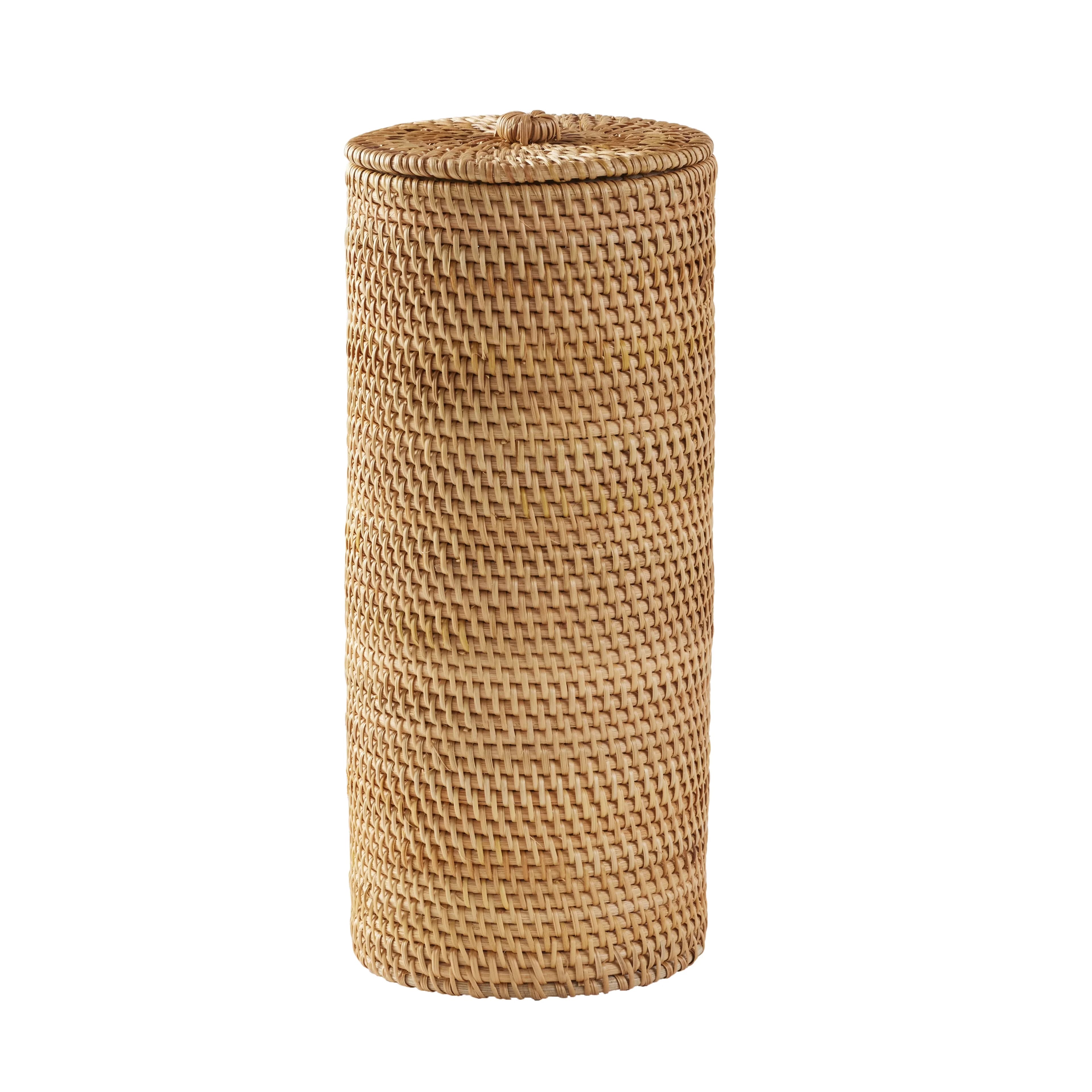 Durable Bathroom Renovation with Rustic/Lodge, Beautiful Honey Color, Floor Standing Toilet Paper Reserve - Yellow Rattan Model 42E603