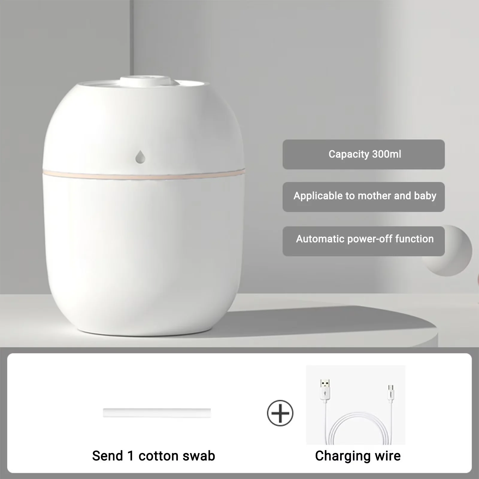 Compact Humidifier with Battery, Automatic Shut-Off - White for Bedroom, Car Model 993F58