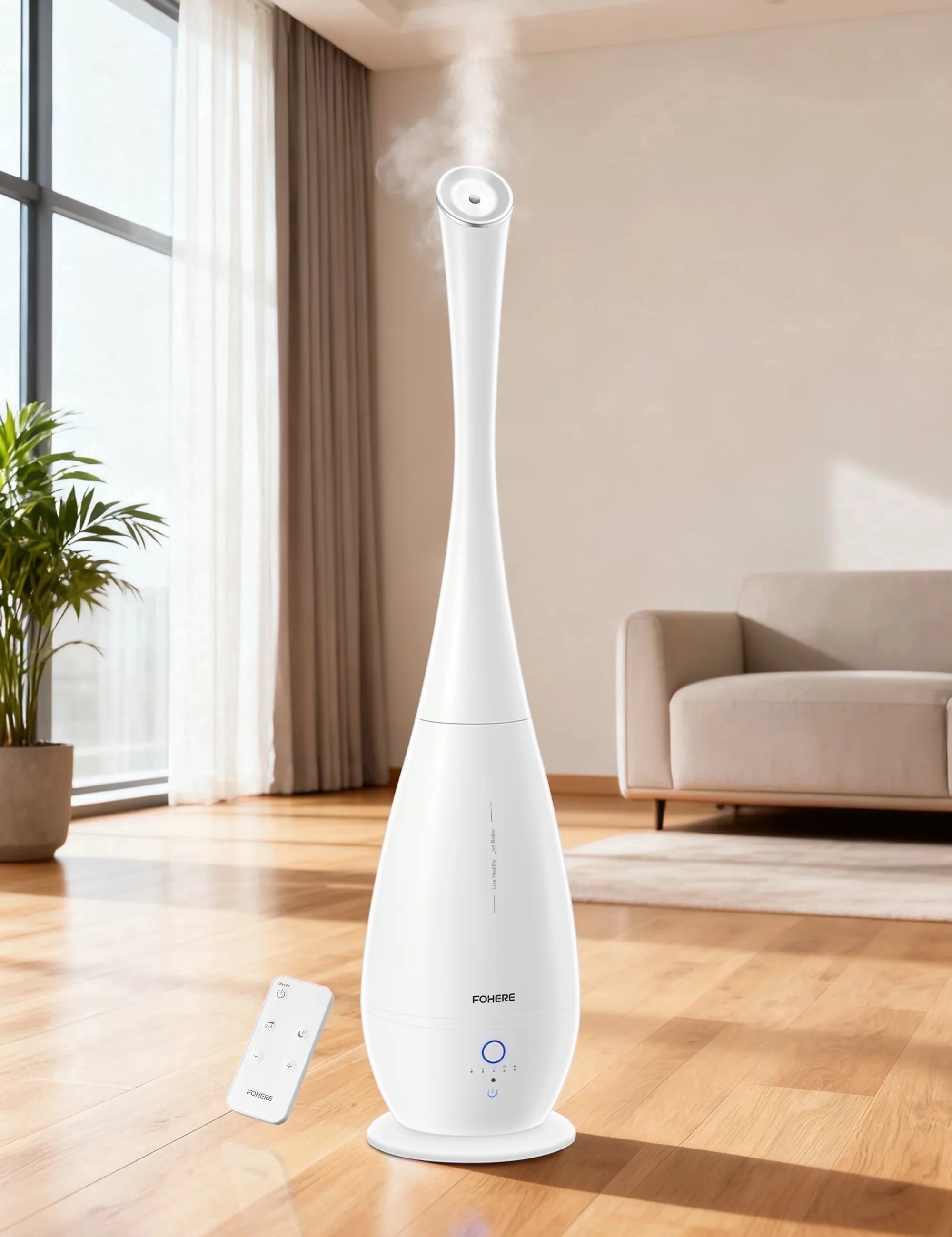 Humidifier Efficient with Empty Tank Indicator, Oil Diffuser, Adjustable Humidistat - White for Home Office, Large Model 769E41