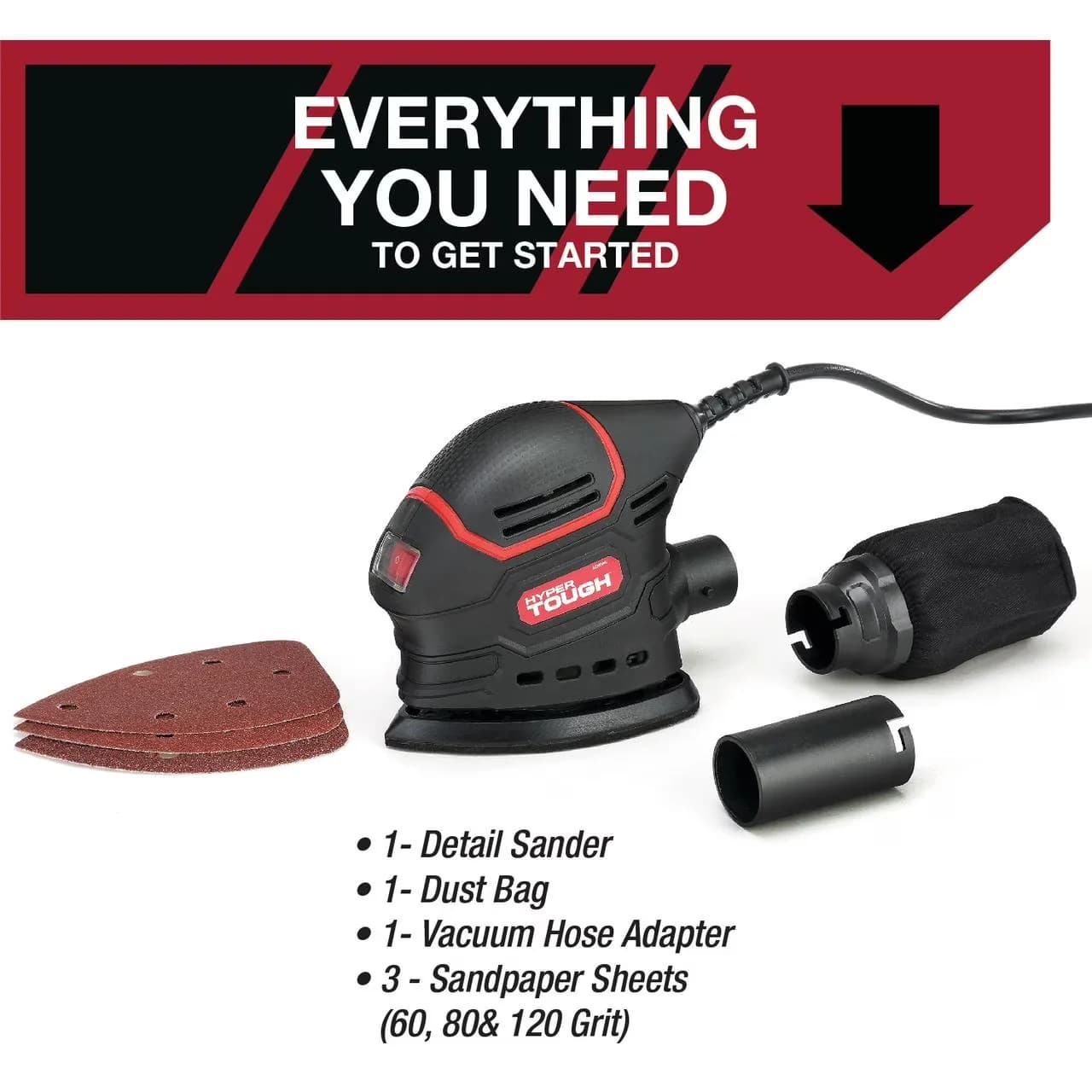 Classic Pro Tool with Compact Design, Dust port for vacuum attachment, Vacuum Hose Adapter & 3 Sanding Sheets - 8.6" Model E55877