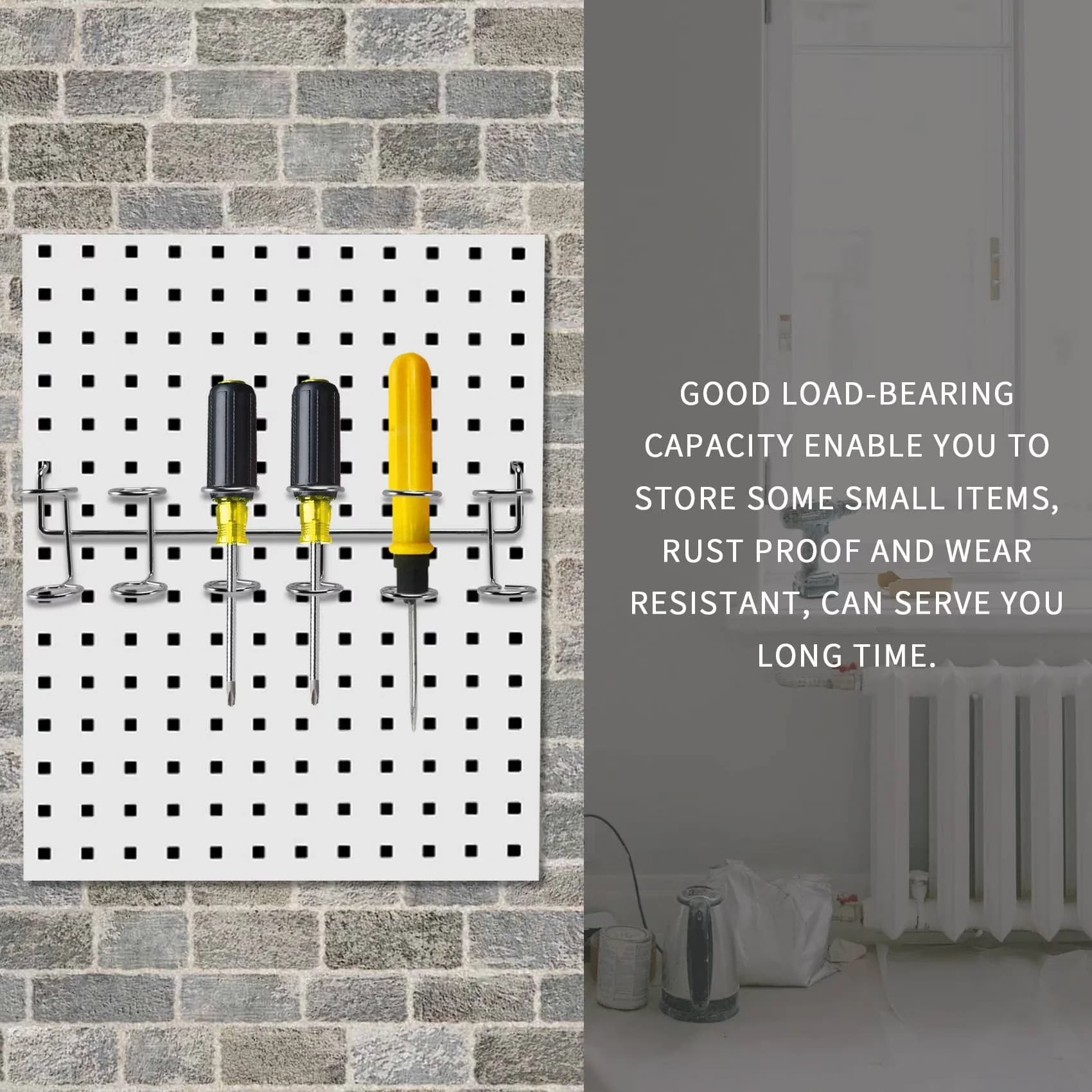 Premium Toolstorage with Rustproof, Screwdriver Holder, Pegboard Hook - Stainless Steel Silver Model 7AF938