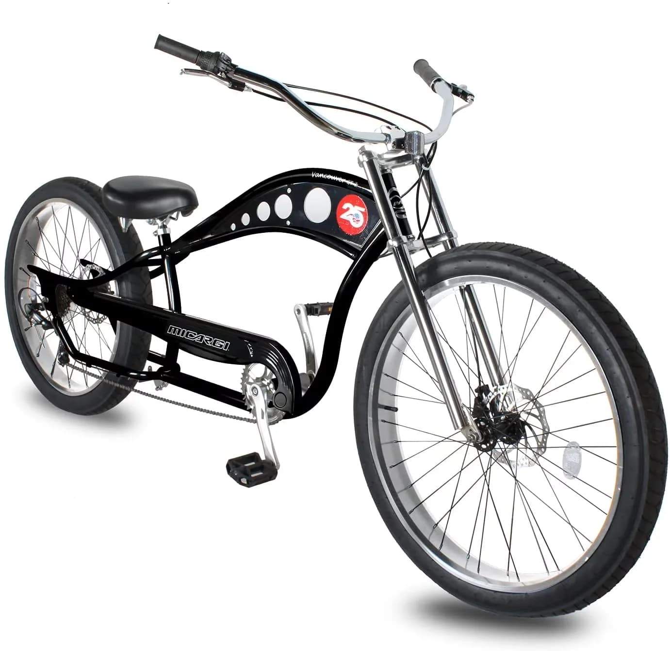 Versatile Cruiser Bike with Adjustable Seat Height, Disc Brake (F&R) Moon-Type Handlebar - Black Model 1F20E1