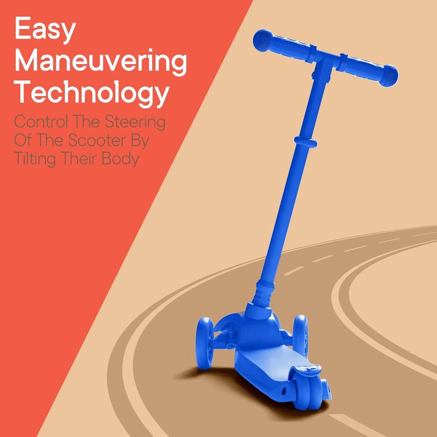 Sleek Scooter with LED, Lightweight, Toddler - Blue Aluminum Mini - Space-Saving Design Model 9E014C