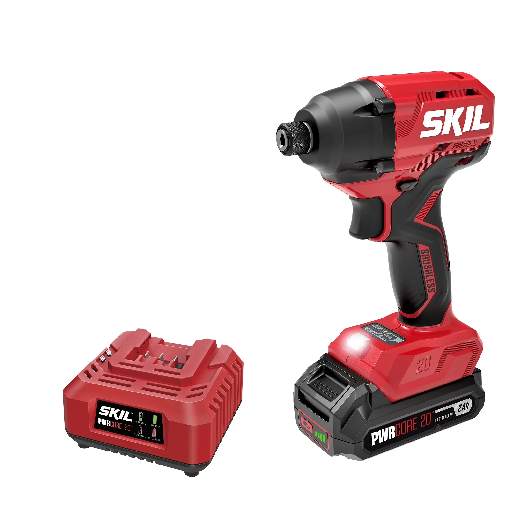 Reliable Drills Driver with Battery, 20V, 20V Brushless 1/4 Inch Hex Impact Kit - Red Model F85239