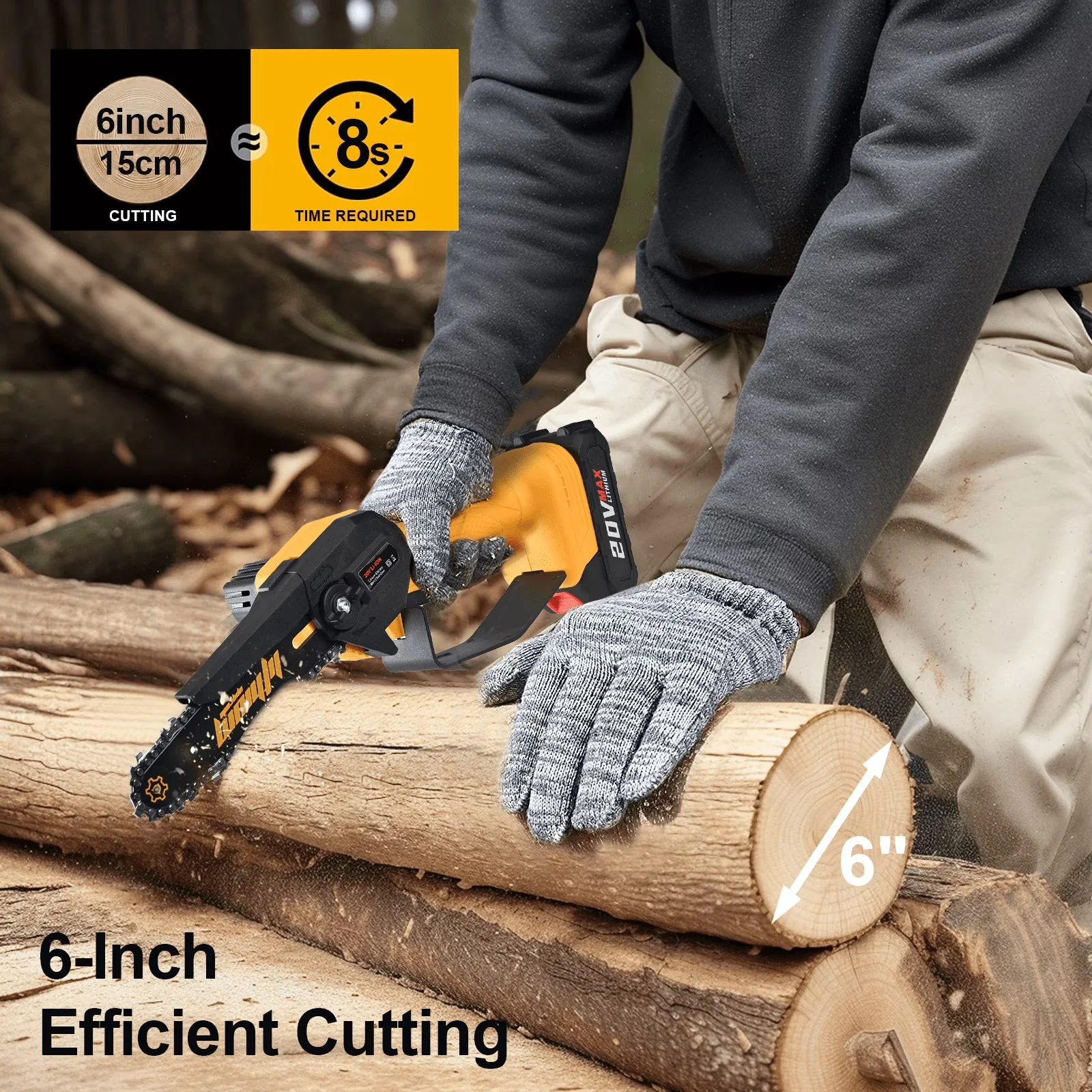 Innovative Chainsaw with Battery, Tool-Less Chain Tensioning, Mini 6-inch - Model 6604E6