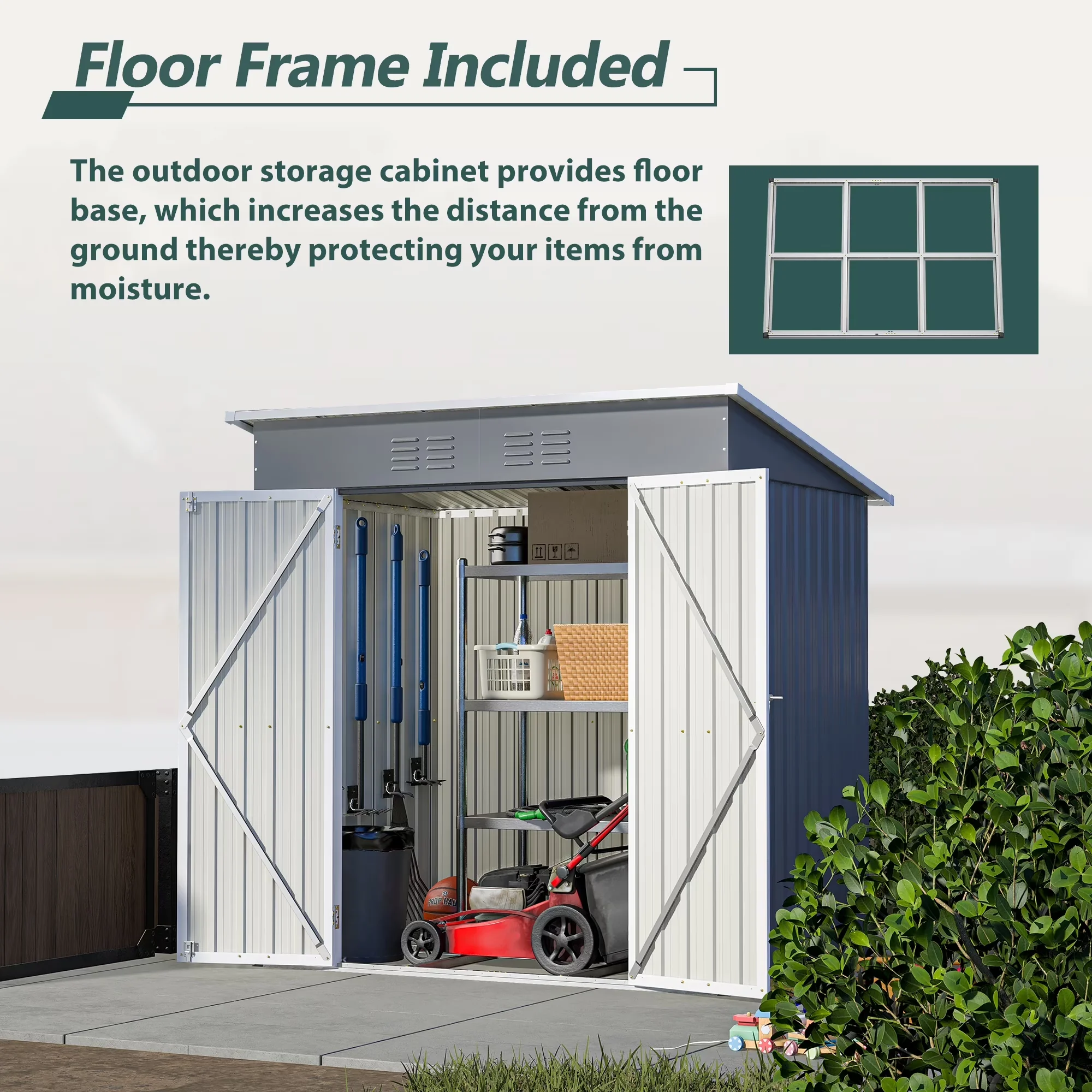 Stylish Shed with Rust Resistant, Rot Resistant, 6x4 FT Outdoor Metal Storage - Metal Gray Model CF6630