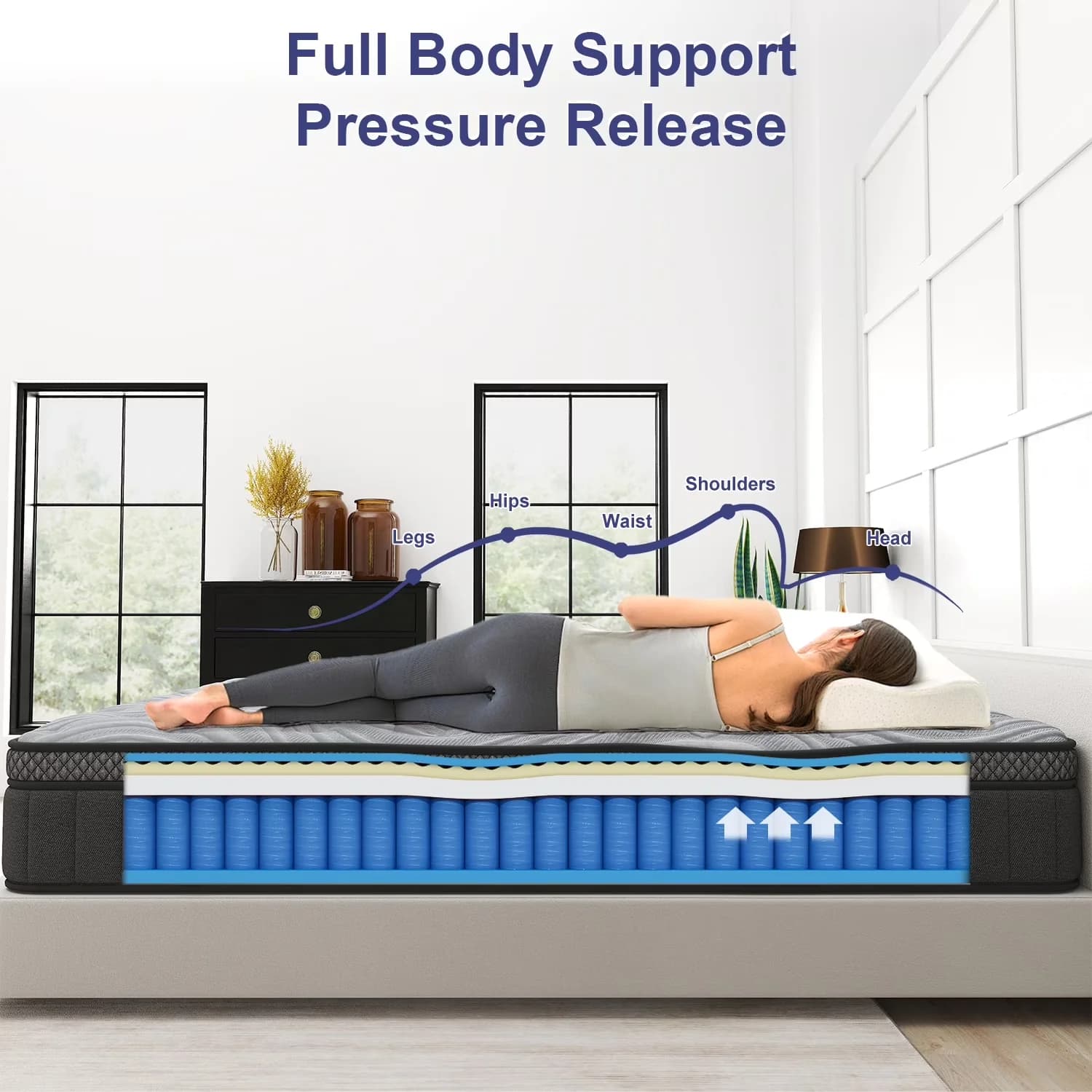 Stylish Mattresses Accessory with Hypoallergenic, Mattress-In-A-Box, Cooling Technology - Innerspring+Memory Foam Black Model 2124B2