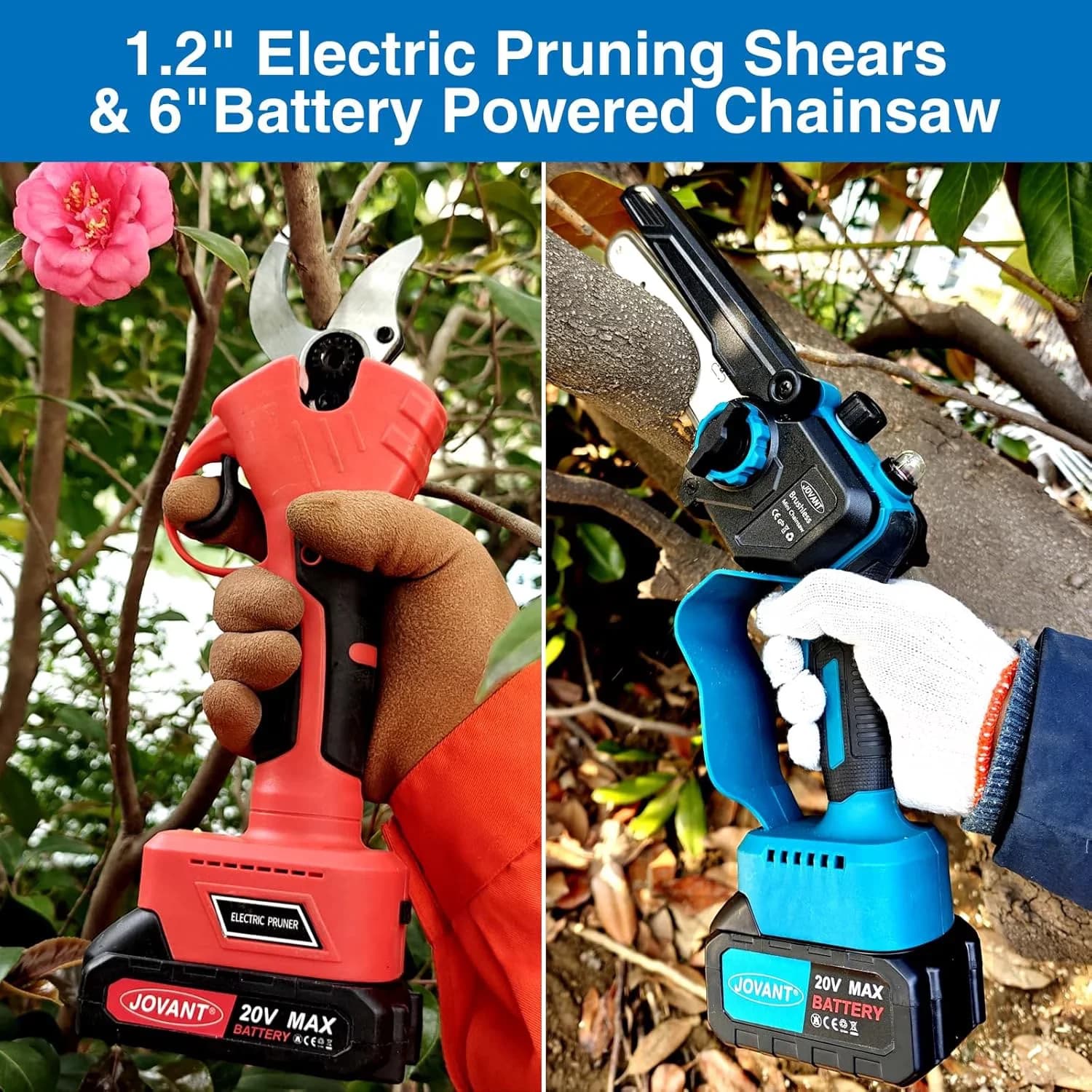 Pole Saw Stylish with Battery, 20V, 3-in-1 Pruning Shears - Blue - Premium Collection Model C53D29