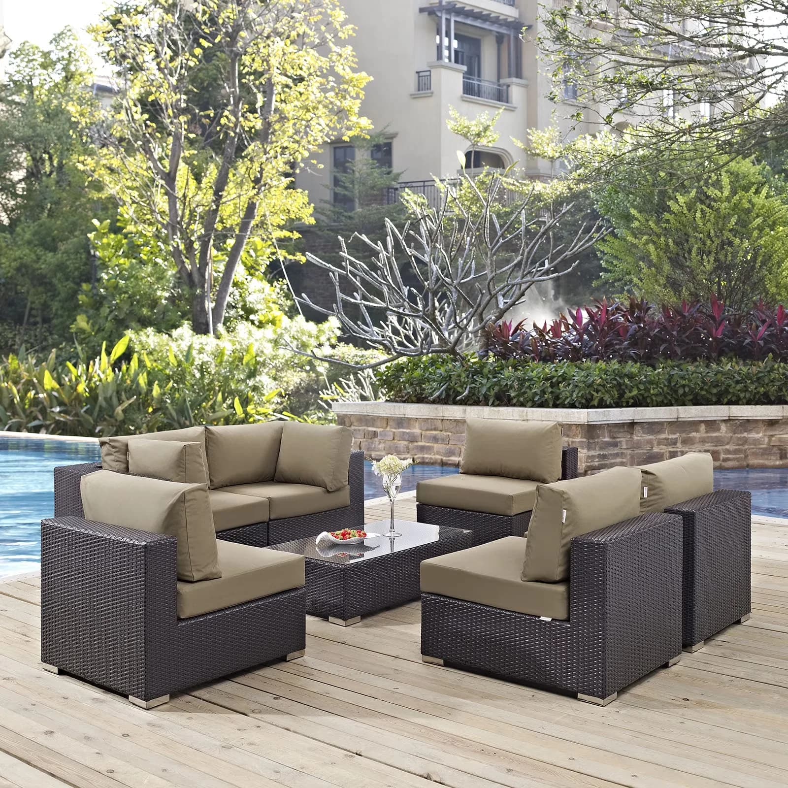 Reliable Outdoor Sofas Sectional - Glass, Polyester And Synthetic Rattan Brown Model 45FEBB
