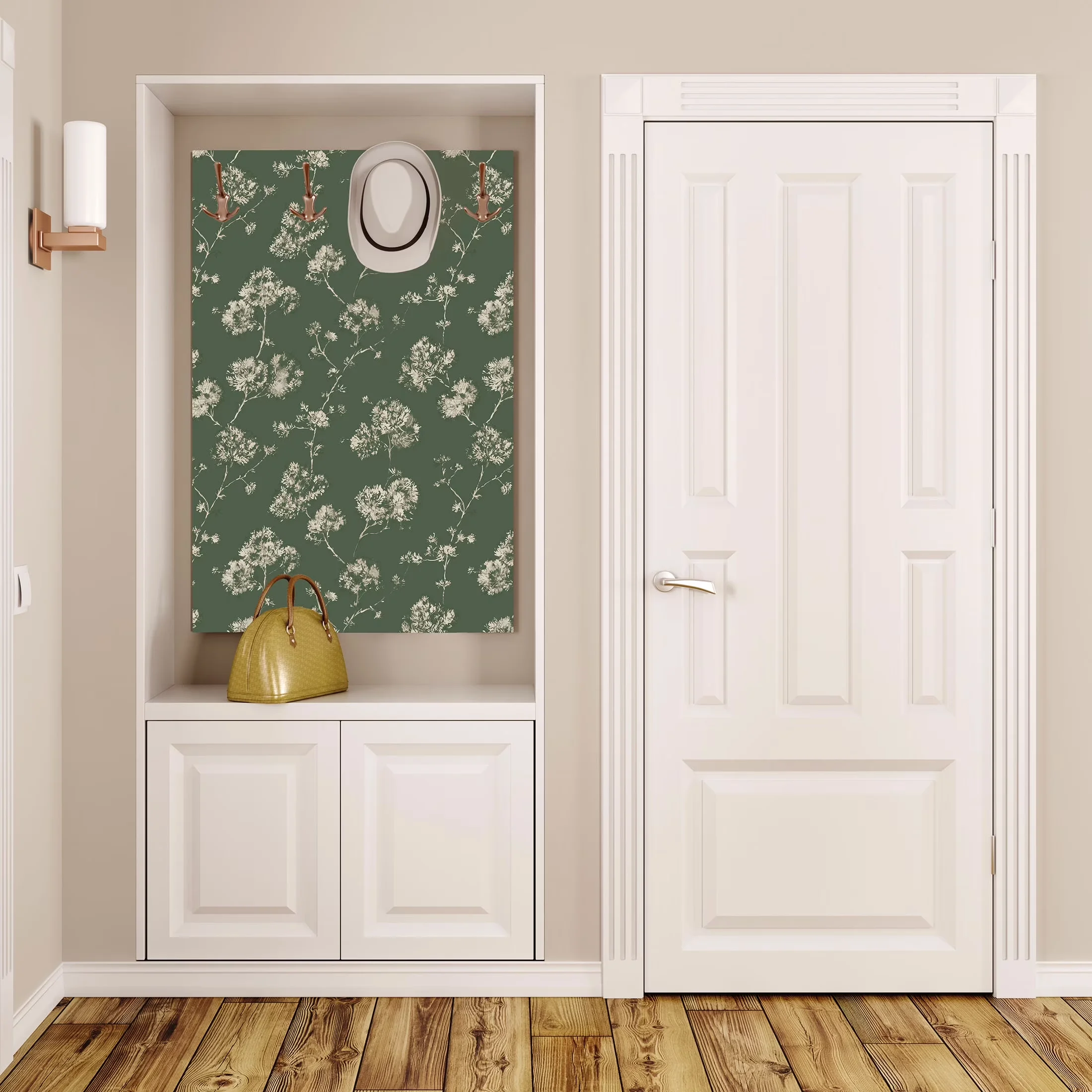 Wallpaper Versatile with Removable, Peel and Stick 13.35 sq. ft, Sage Green Bleached Floral - Green Vinyl Model F10D7E