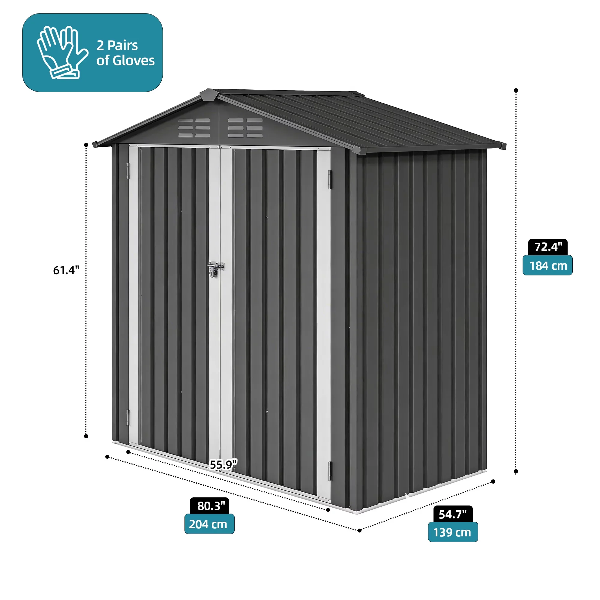 Durable Shed with 6'x4' Steel Outdoor Storage, Lockable Doors & Sloped Roof - Black Metal for Garden, Patio Model 234D25