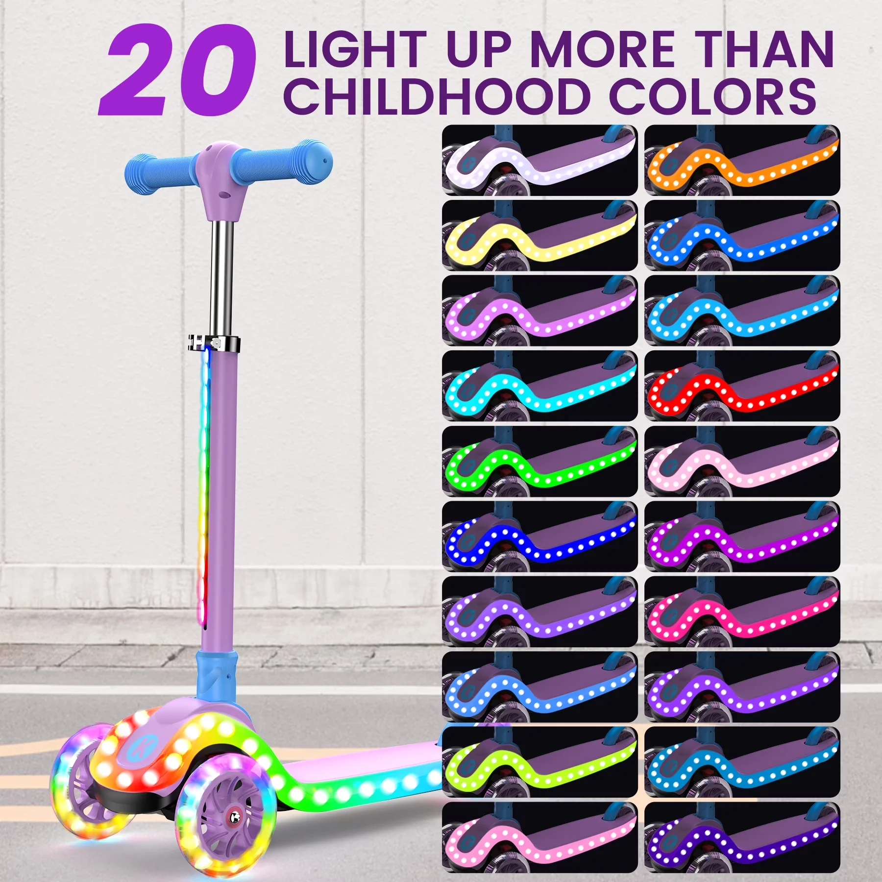 Reliable Scooter with LED, Lightweight, Foldable - Plastic, Rubber, Aluminum Purple Model B6F283