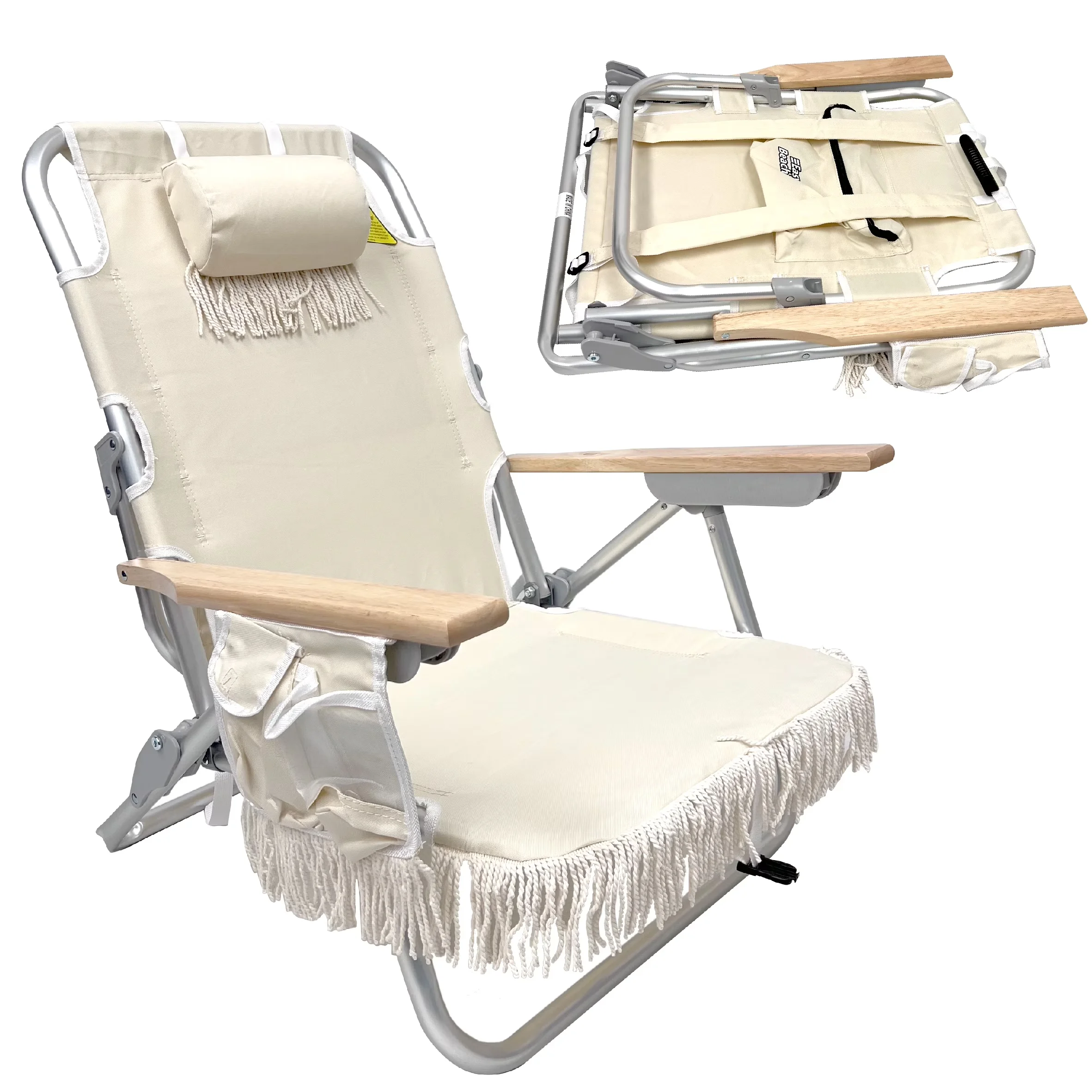 Versatile Beach Chair with Folding, 5 Positions and Cup Holder Pouch on Side, 1 Pack TAN - 1 Pack Model 9343CA