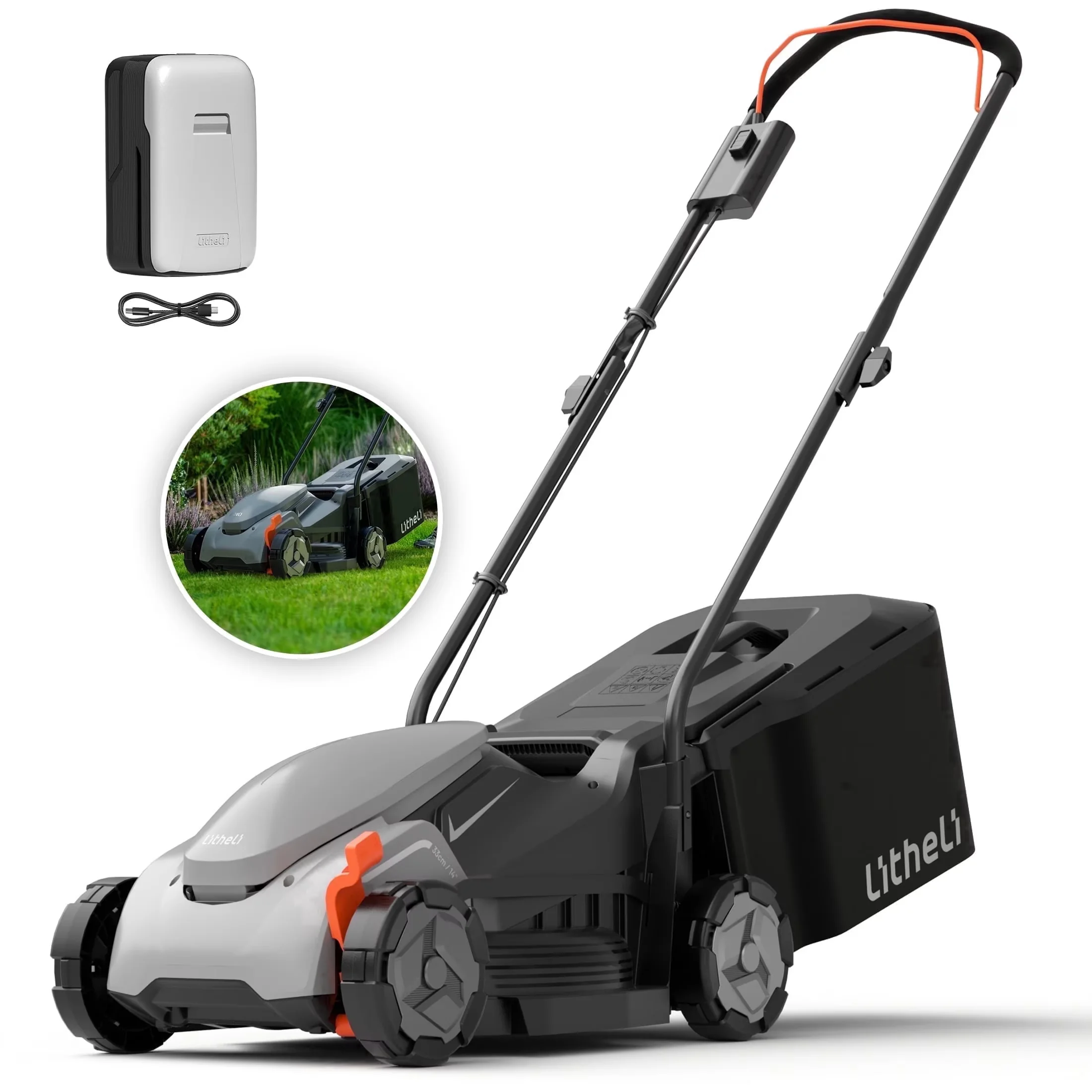 Premium Push Mower with Battery, 20V, 20V Cordless Electric Lawn - Black Model 2A512A