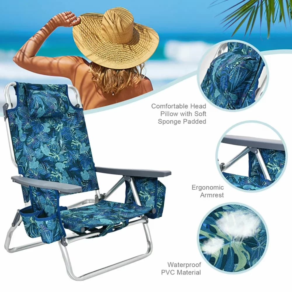 Beach Chair Durable with Pillow-Navy, Material:PVC, aluminum, sponge, Patio Lawn Webbed Folding Chairs - Blue for Garden Model D2CD8F
