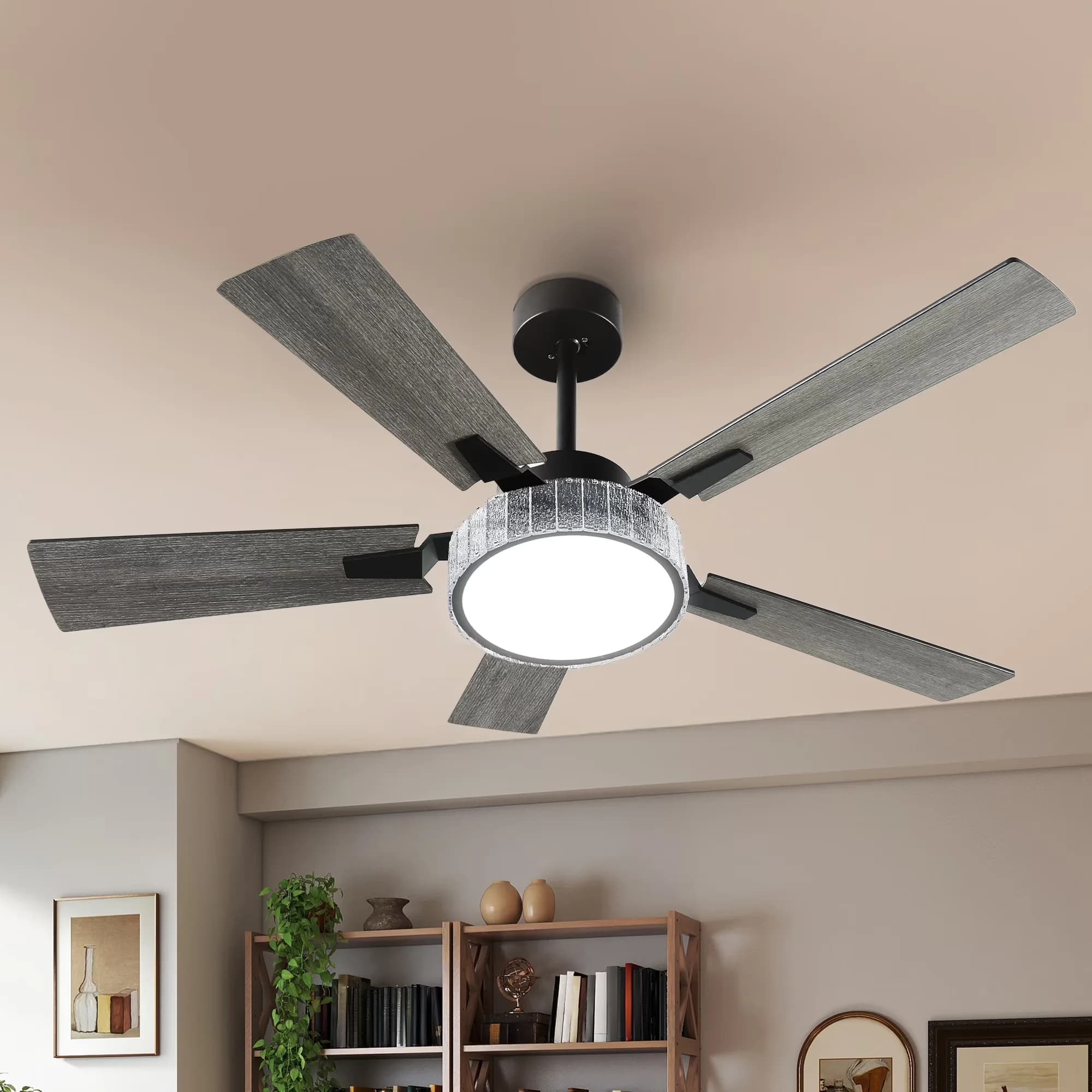 Professional Ceiling Fan with LED, Smart Technology Capable, Farmhouse - Black Acrylic Model B11CD2