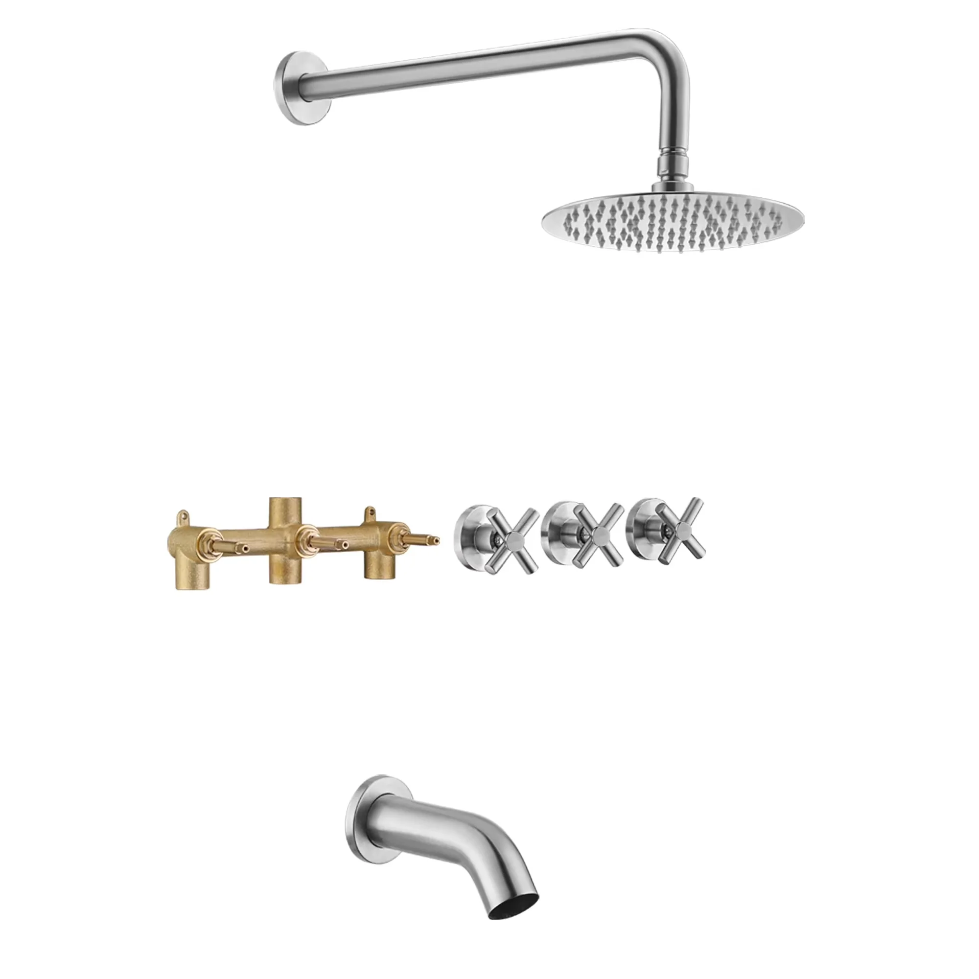 Innovative Shower Head with Easy Installation, High Flow Tub and Faucet Set 3 Handle, Valve - Silver Brass Model 17CAE0