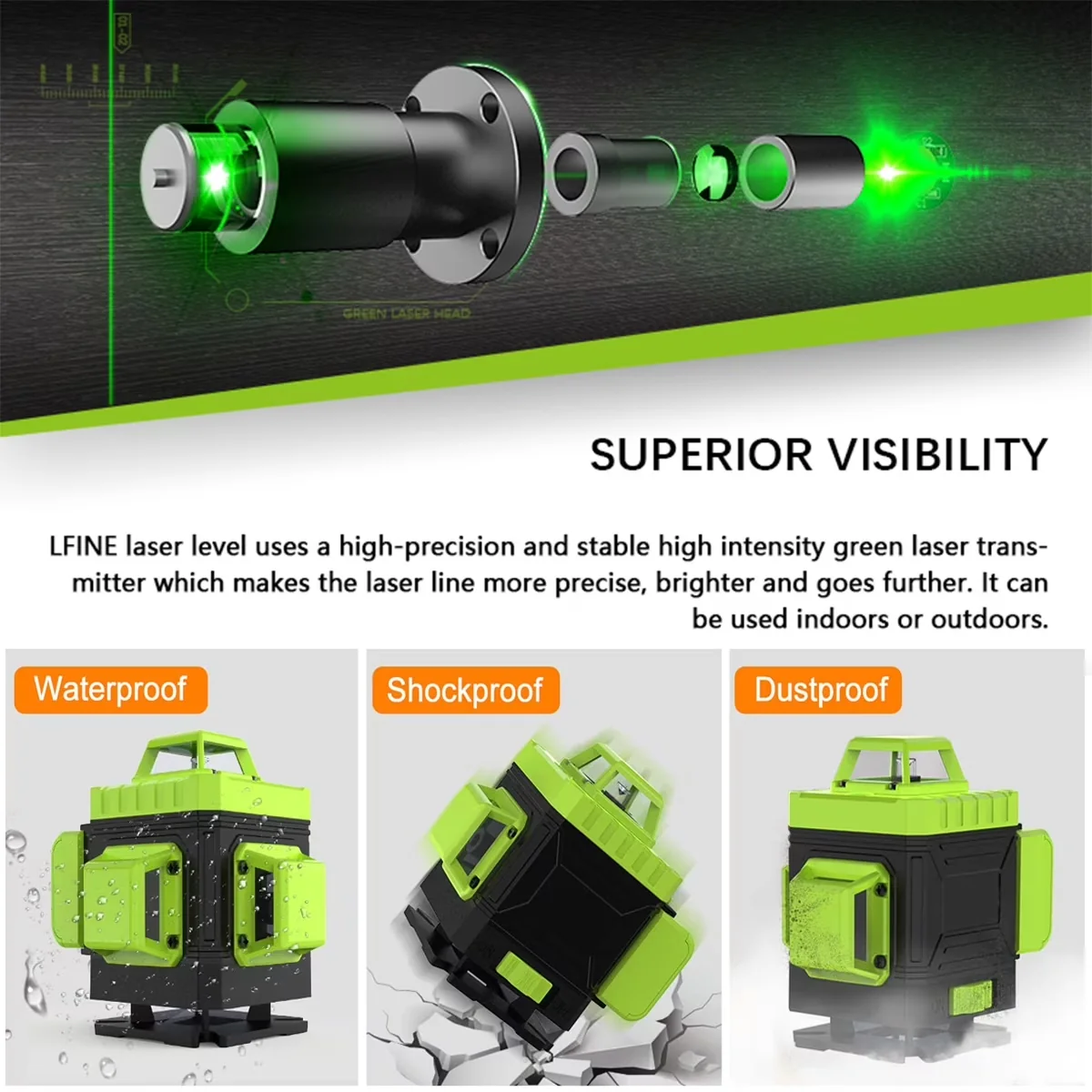 Quality Measuring Layout with Battery, Durable, Laser Level Self Leveling - Plastic, Rubber Green Model DDCB3F