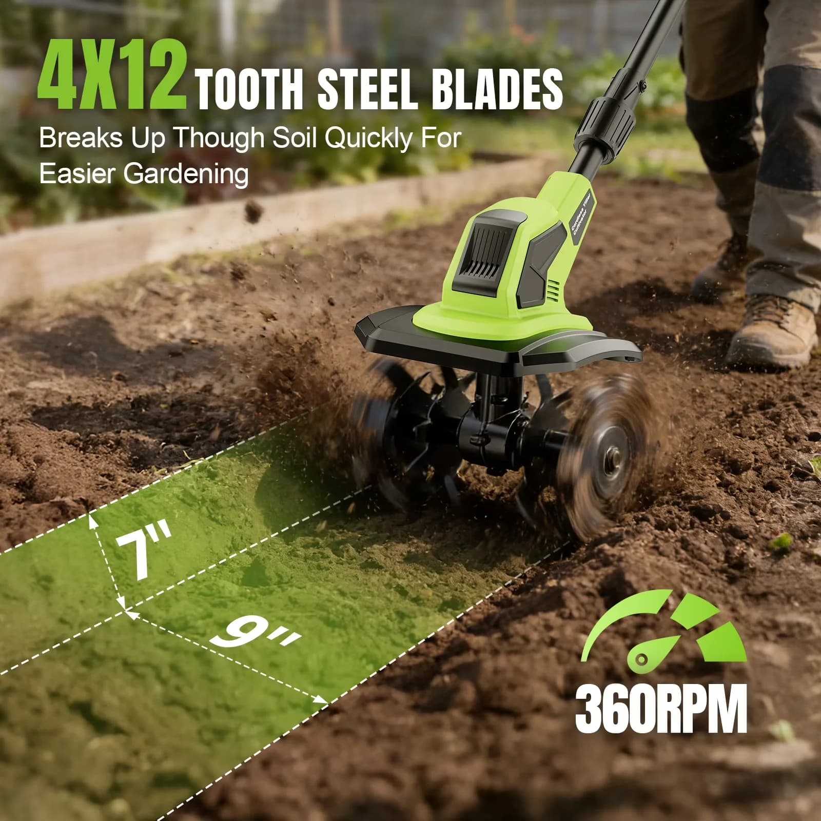 Trillers Cultivator Premium with Battery, 21V, 21V Cordless Tiller - Easy to Use Model 9645AC