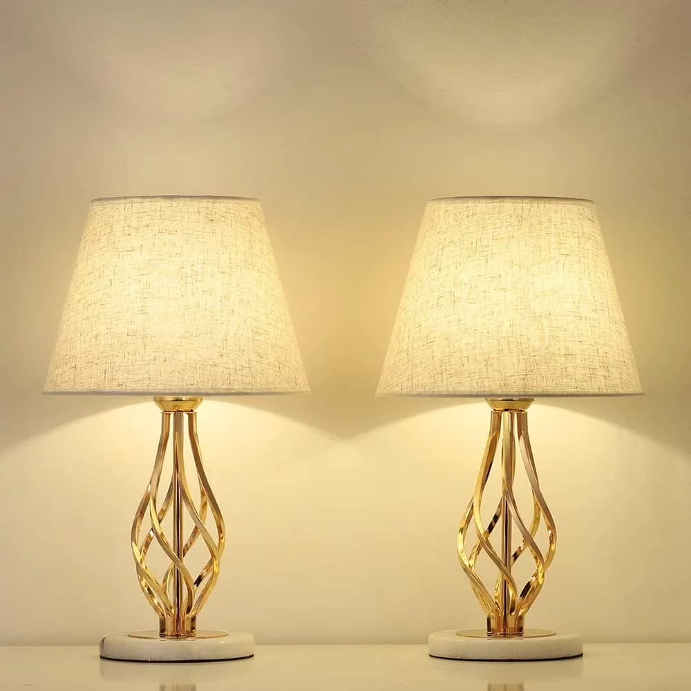 Essential Lamp with Incandescent, Marble Base Set of 2, Vintage Gold Nightstand - Gold Metal, Marble Model A8BC9F