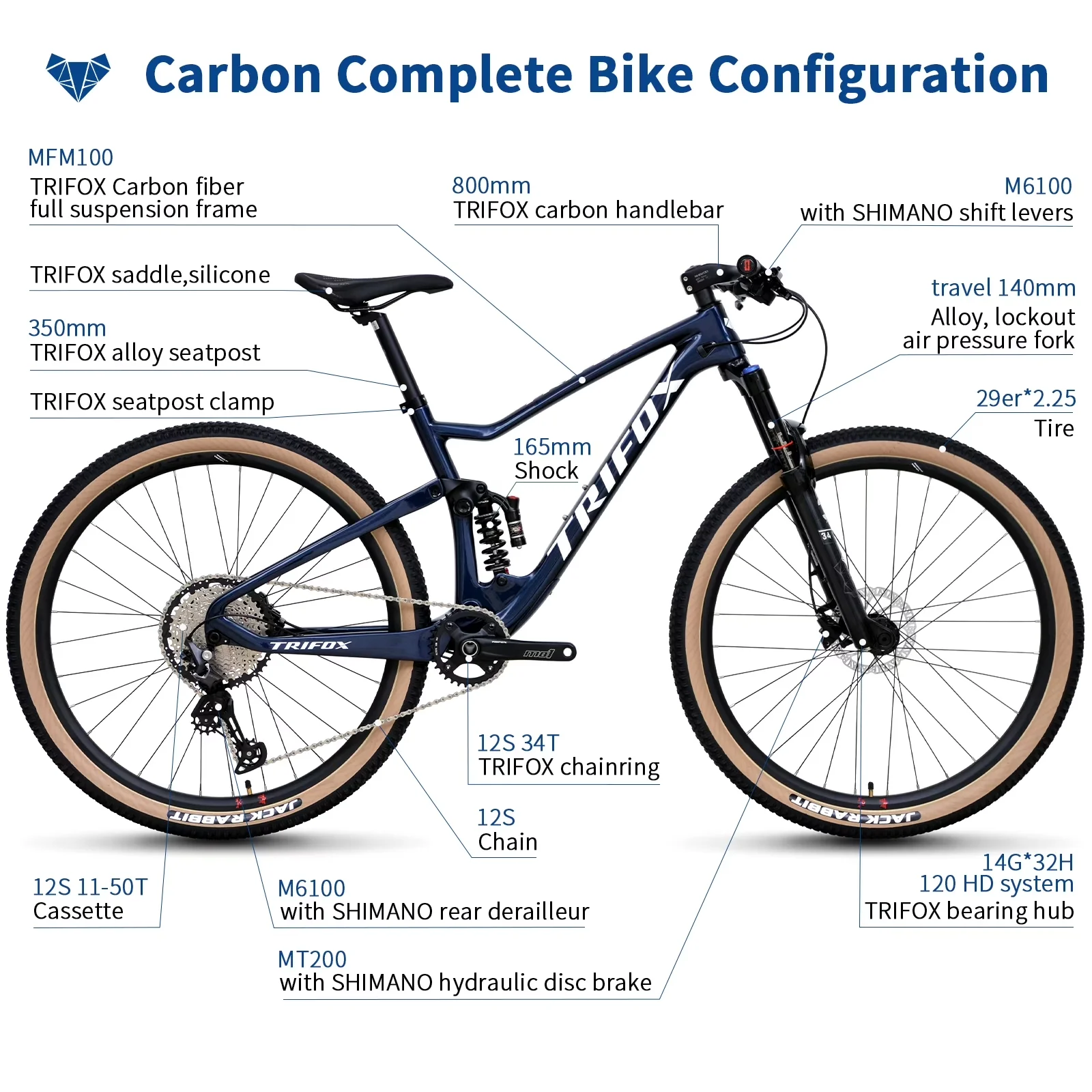 Essential Mountain Bike with Outroad Double Full Suspension MTB - Blue Model 3B1748