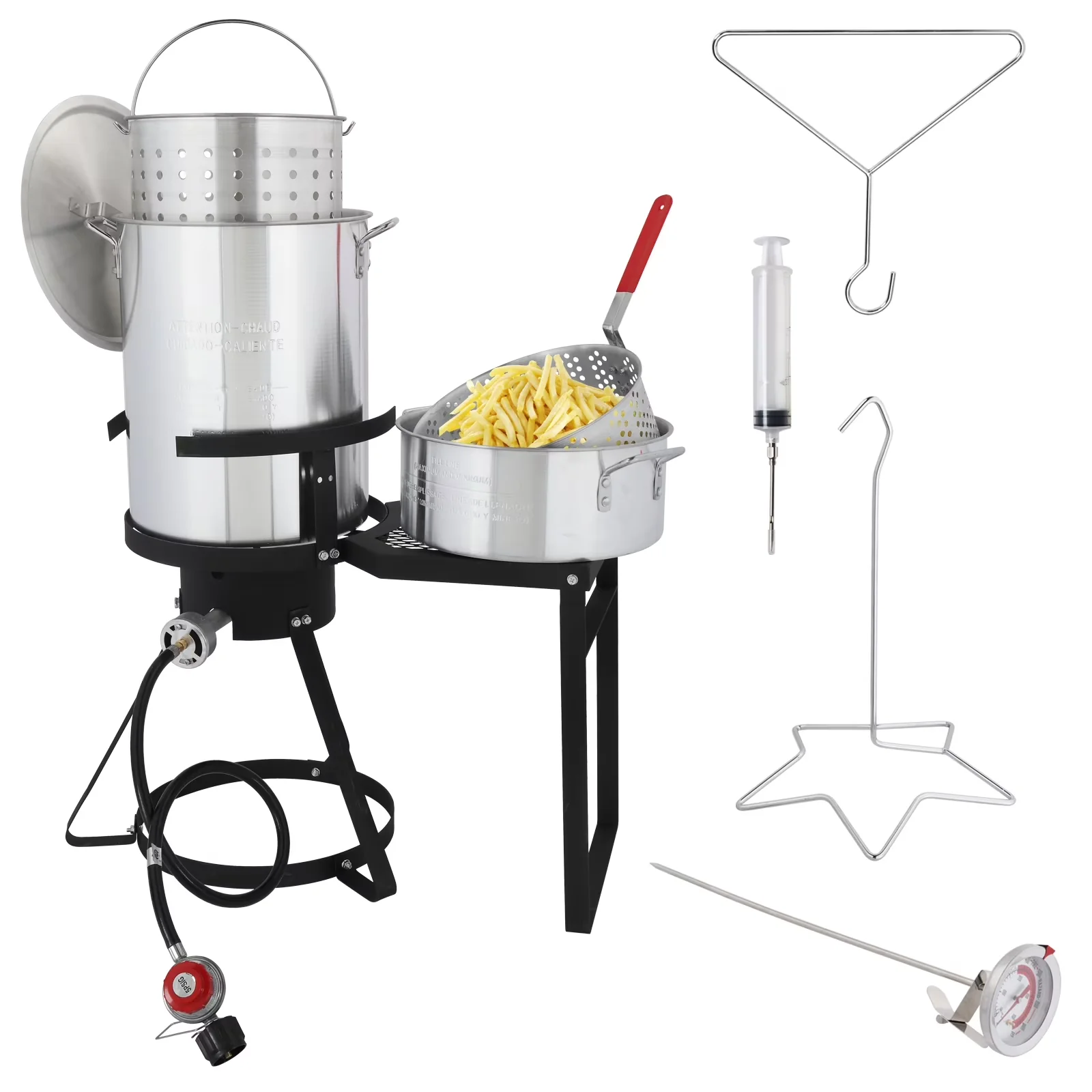 Reliable Outdoor Fryer with Side Workstation, Turkey Gas, Material: aluminum - Aluminum Silver Model EABBFC