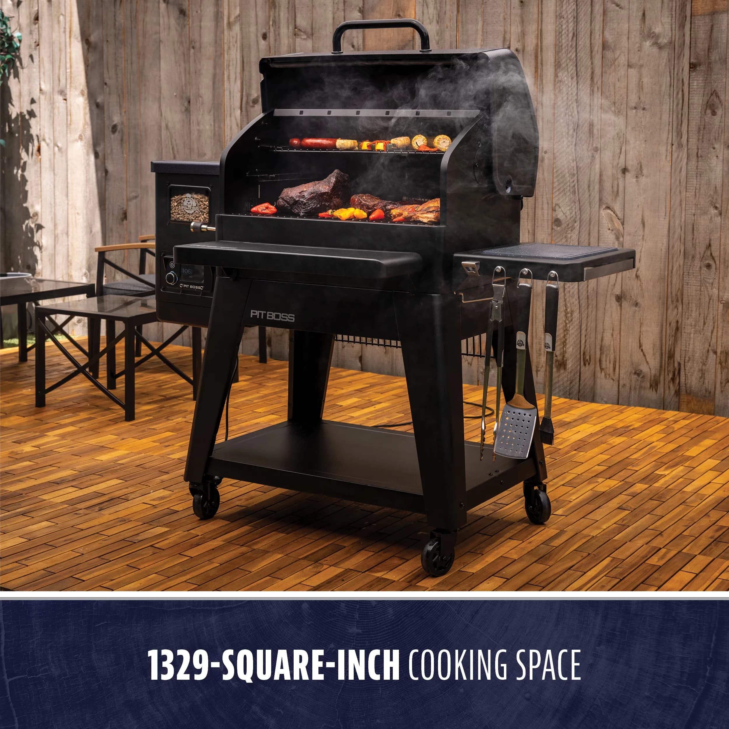 Smoker Reliable with Heat Thermometer, Storage Rack, Bluetooth Enabled - Black Heavy Duty Steel Model AA79E2