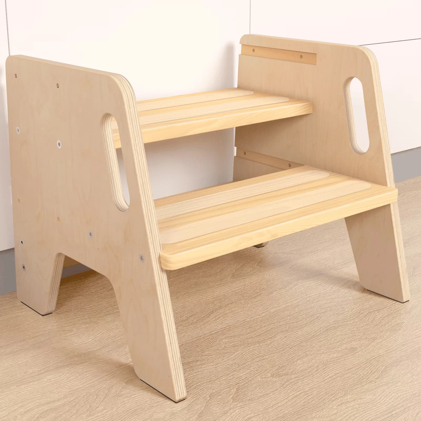 Quality Ladders And Step Stool with Anti-Slip, Adjustable Height, Non-Marring Feet - Pine Wood Beige Model 75B429