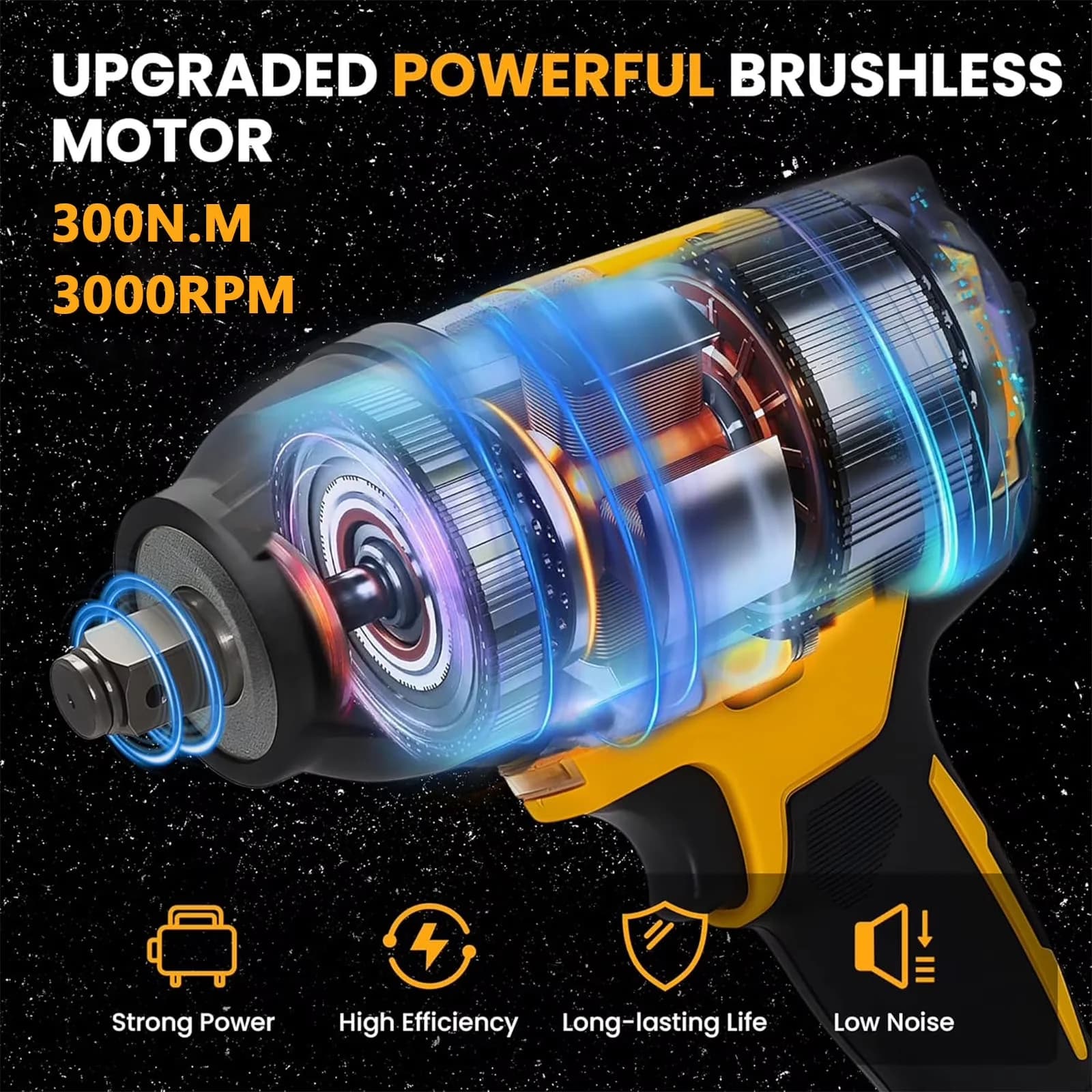 Efficient Power Tool with Battery, Brushless Motor, Cordless Impact Wrench for Car, Home - Model 25B62B