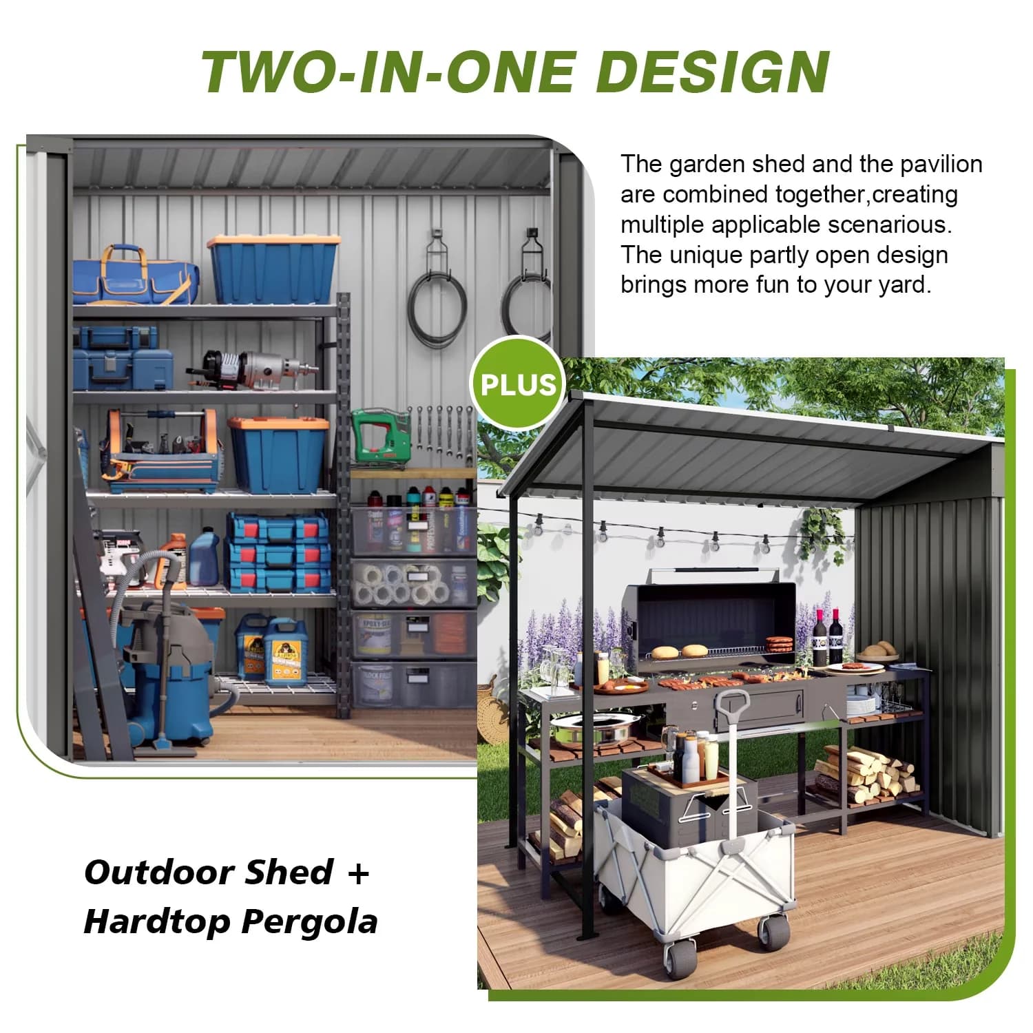 Shed Classic with Uv Resistant, Rot Resistant, 6x4 ft Outdoor Storage & Gazebo Combo - Metal Gray for Patio Model 292883