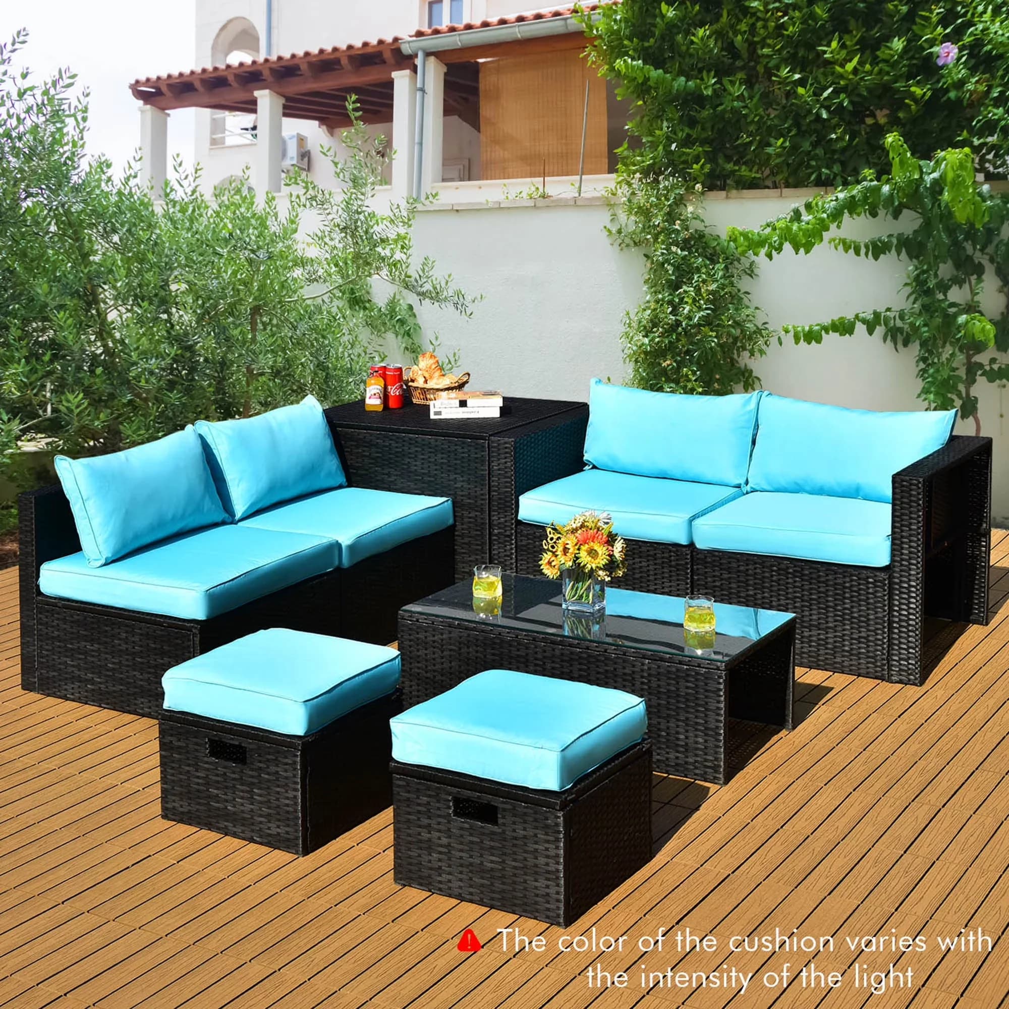 Professional Outdoor Sofas Sectional with Waterproof, Modern - Rattan Turquoise Model 00C583