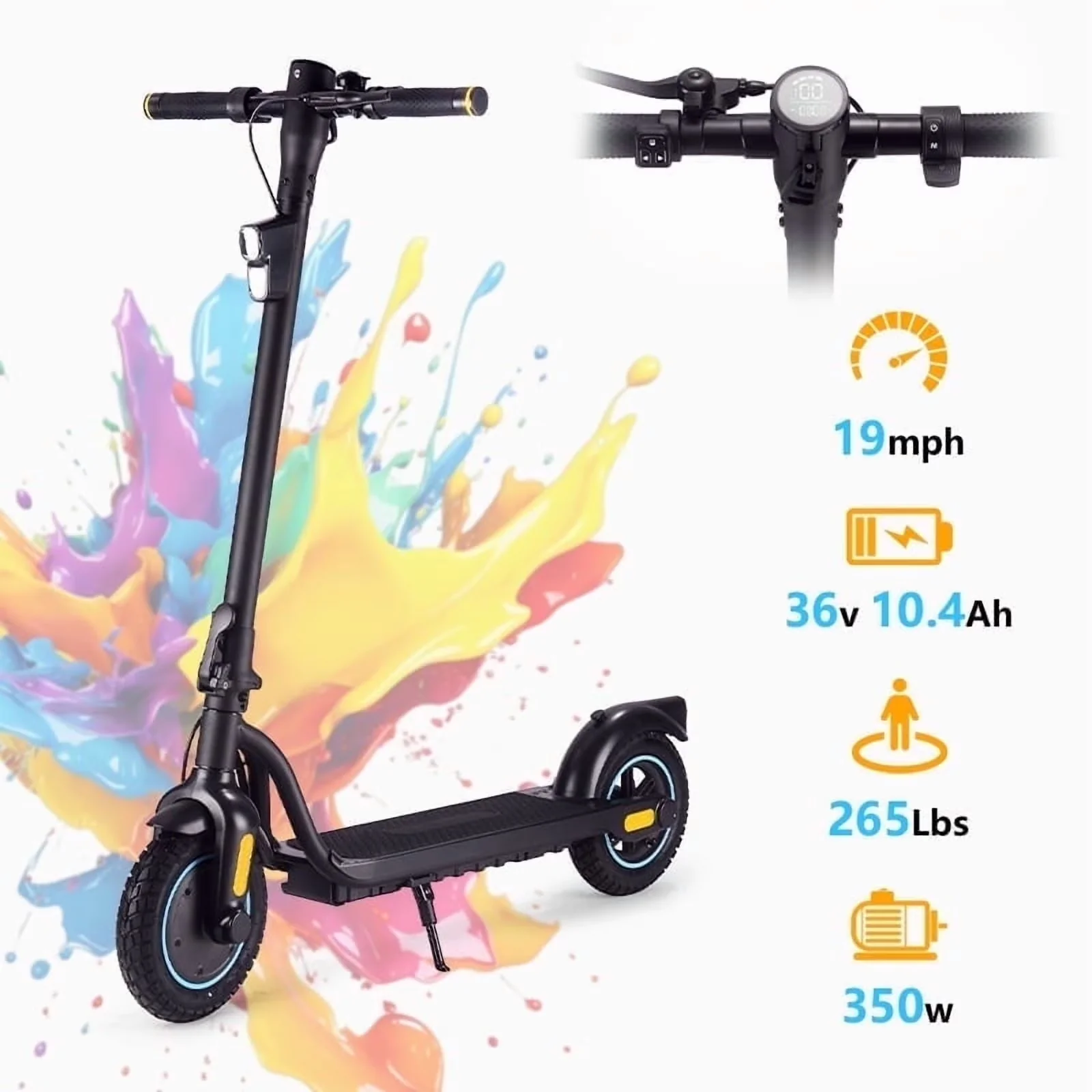 Scooter Quality with 350W, Bluetooth, Foldable - Carbon Steel Black 19MPH Model EFA150