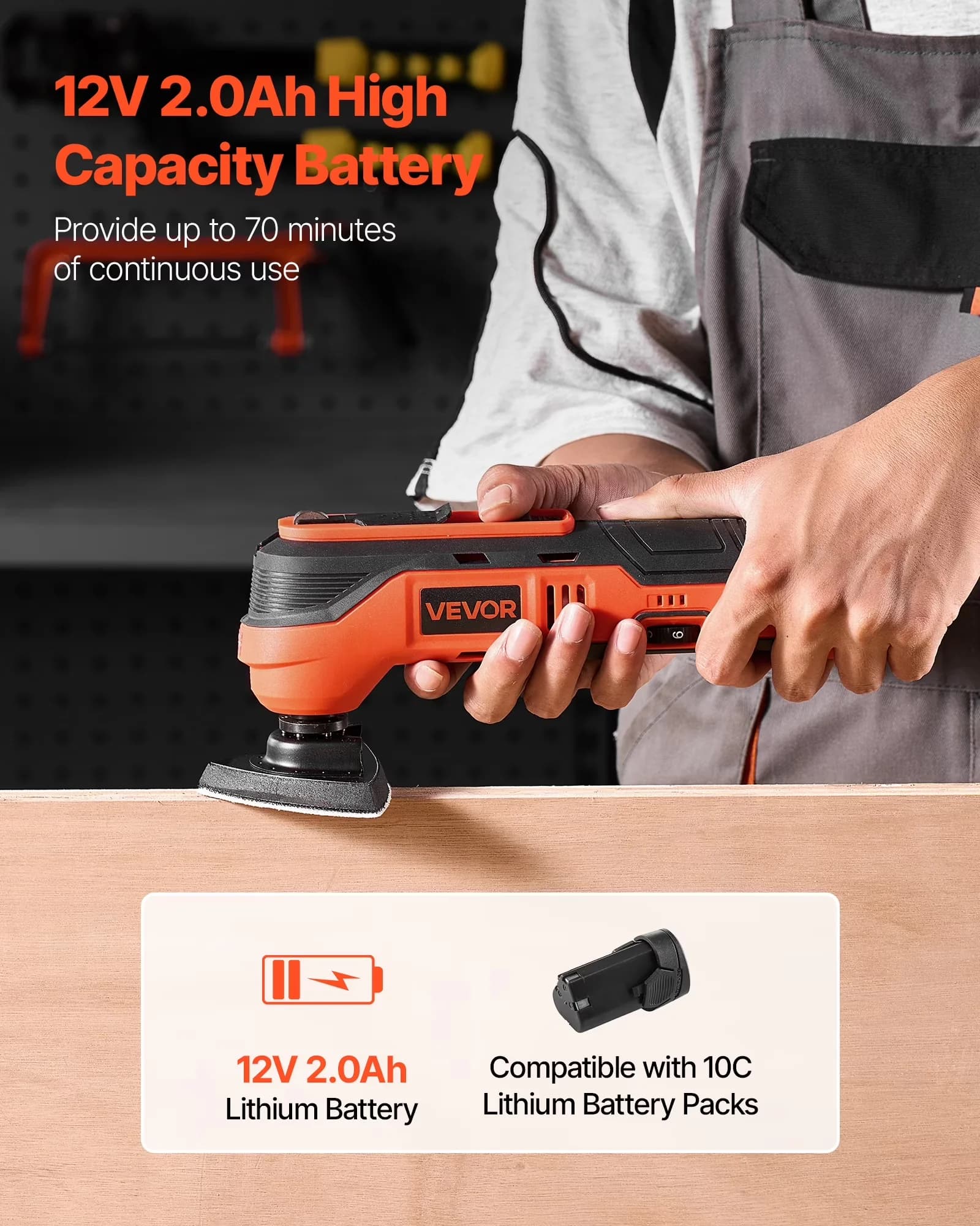 Quality Woodworking with Battery, LED, Cordless Oscillating Tool - Black Model FDFB2D