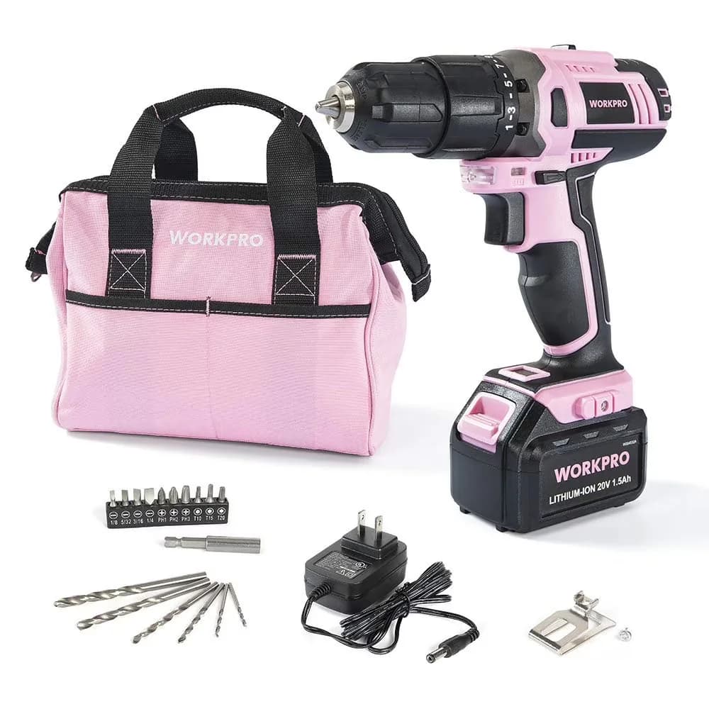 Innovative Drills Driver with Battery, 20V, Pink Cordless 20V Lithium-ion Drill Set - Pink Drill Model E93AD8